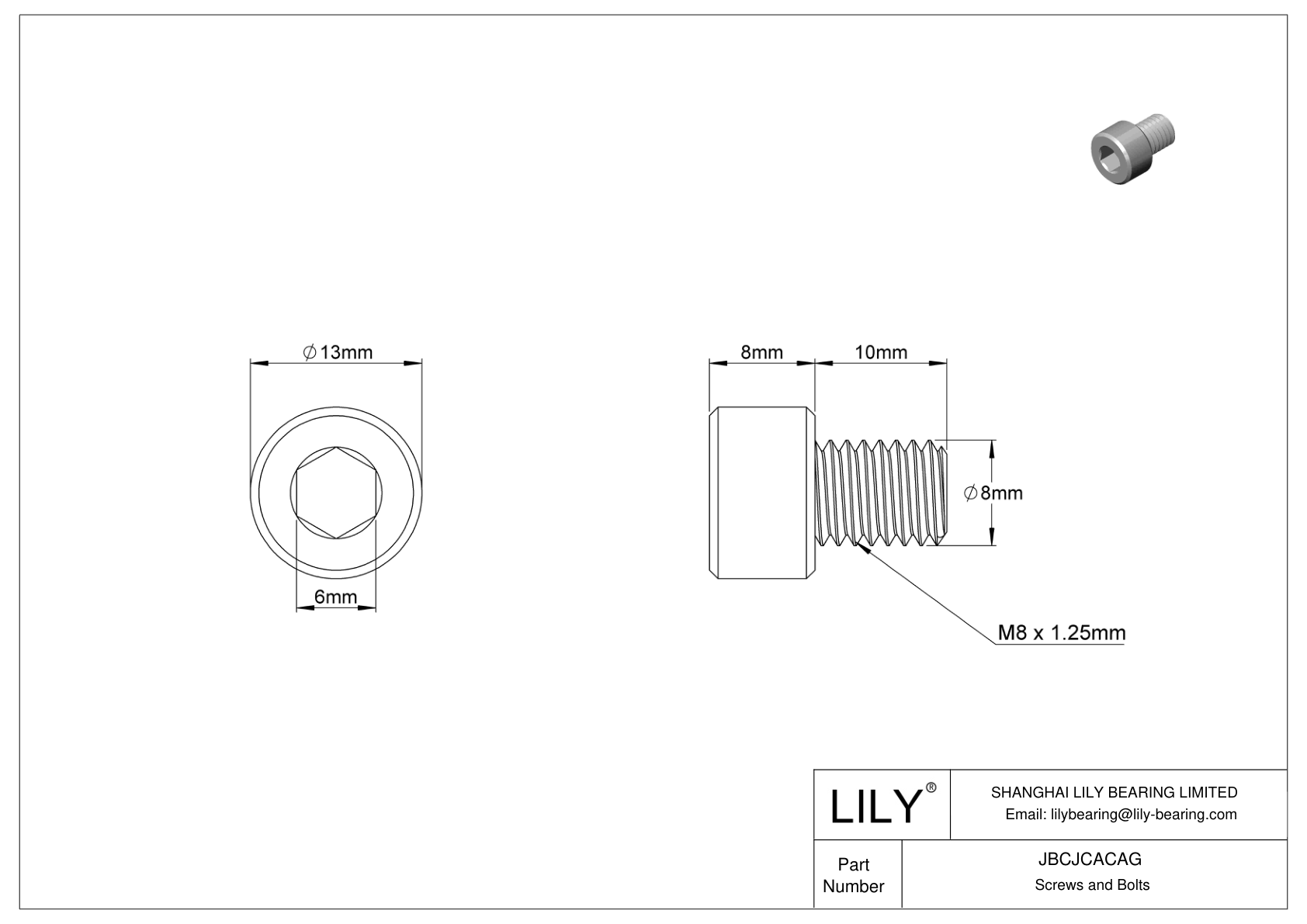 JBCJCACAG 18-8 Stainless Steel Socket Head Screws cad drawing