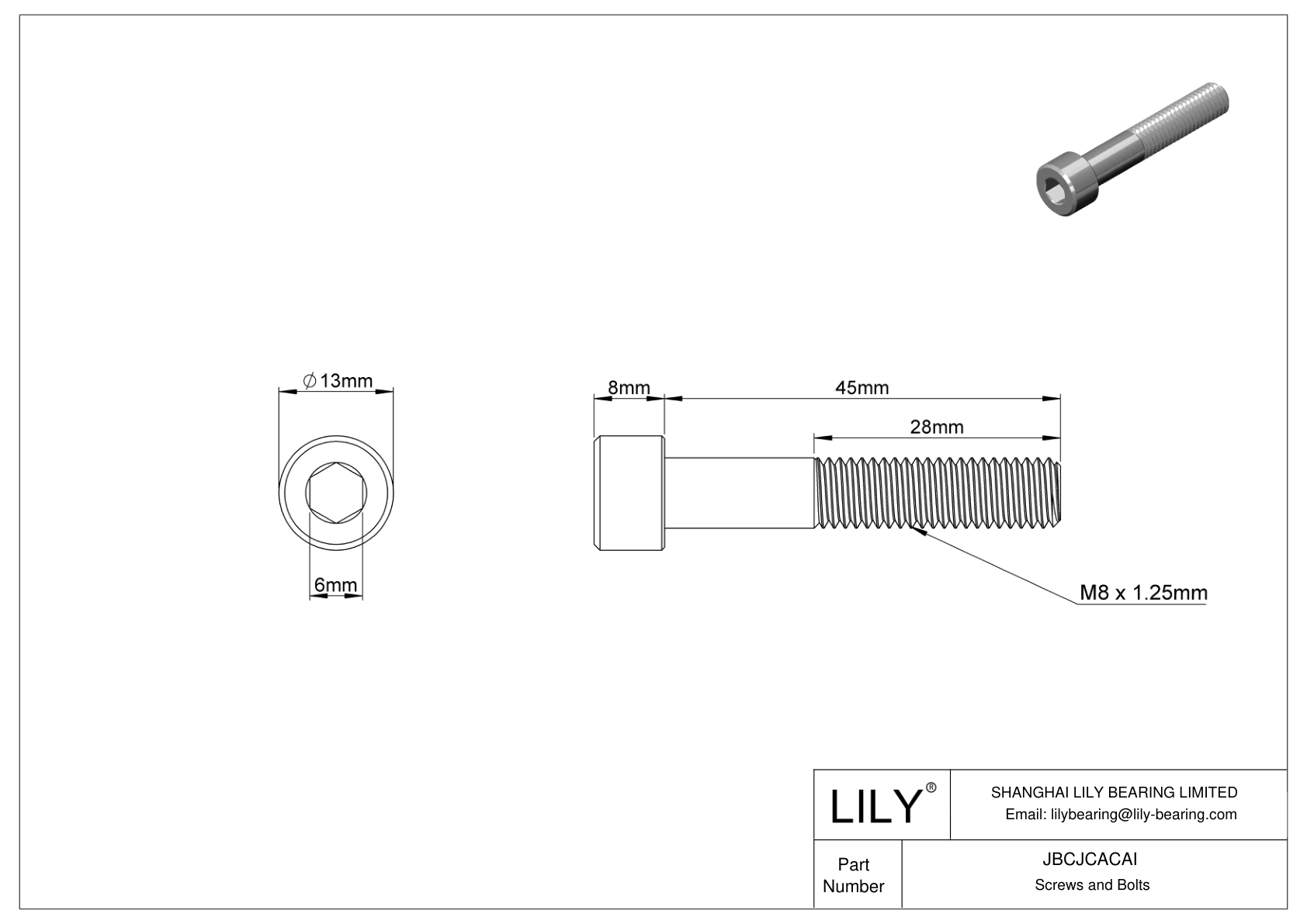 JBCJCACAI 18-8 Stainless Steel Socket Head Screws cad drawing