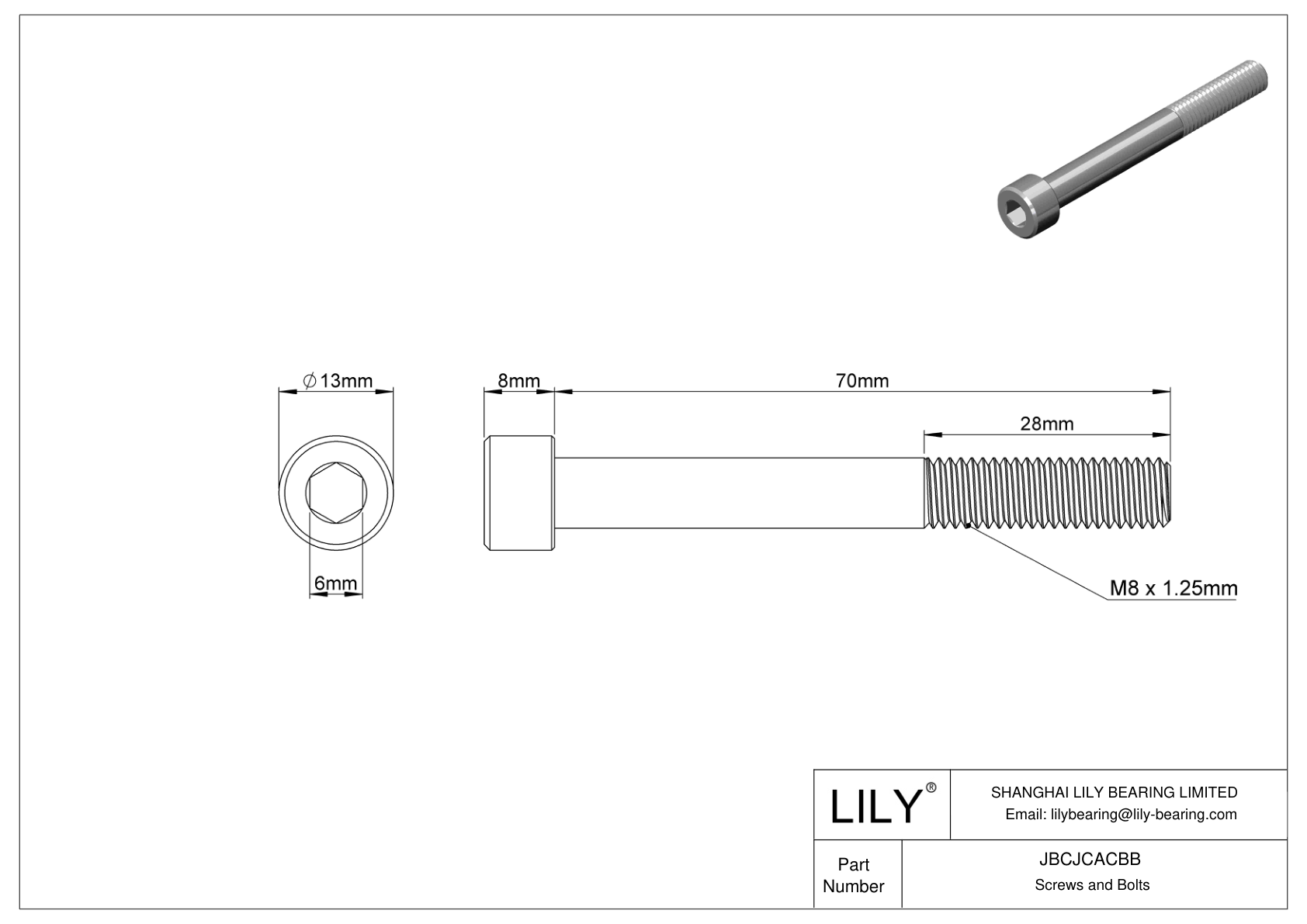 JBCJCACBB Tornillos de cabeza cilíndrica de acero inoxidable 18-8 cad drawing