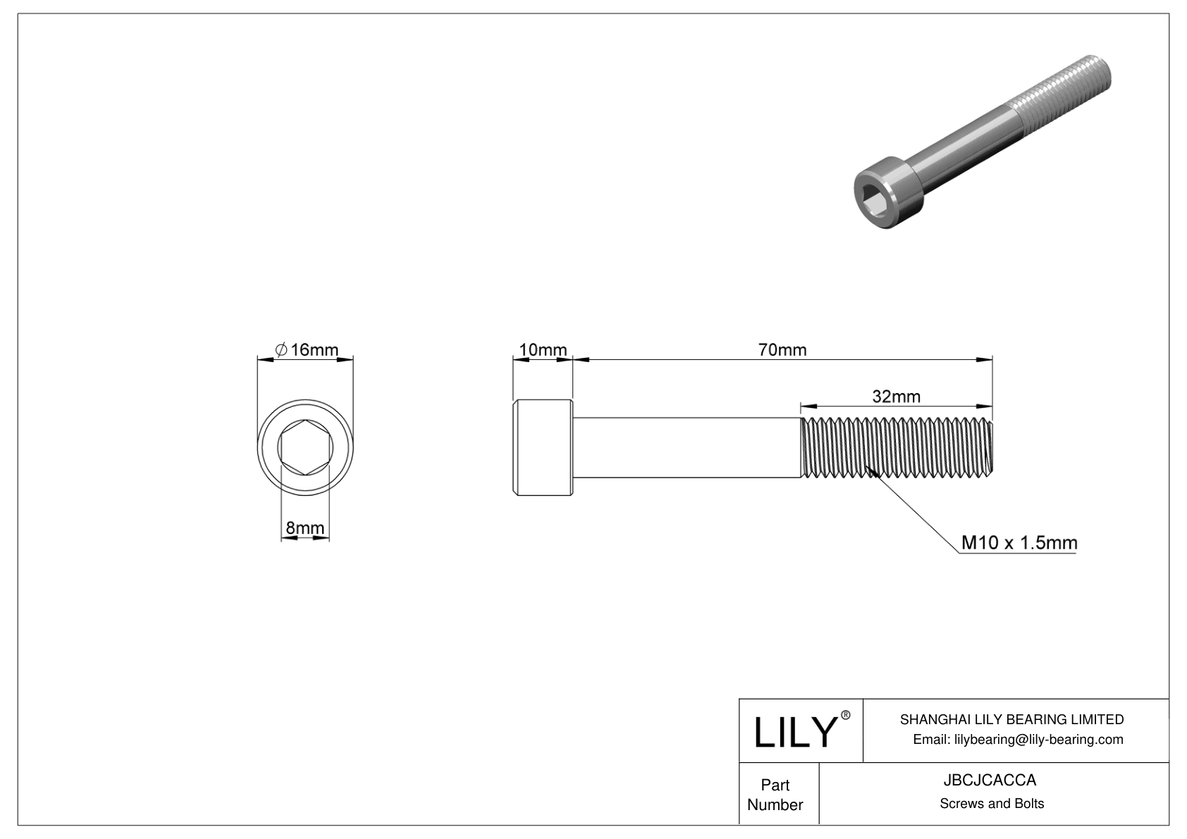 JBCJCACCA 18-8 Stainless Steel Socket Head Screws cad drawing