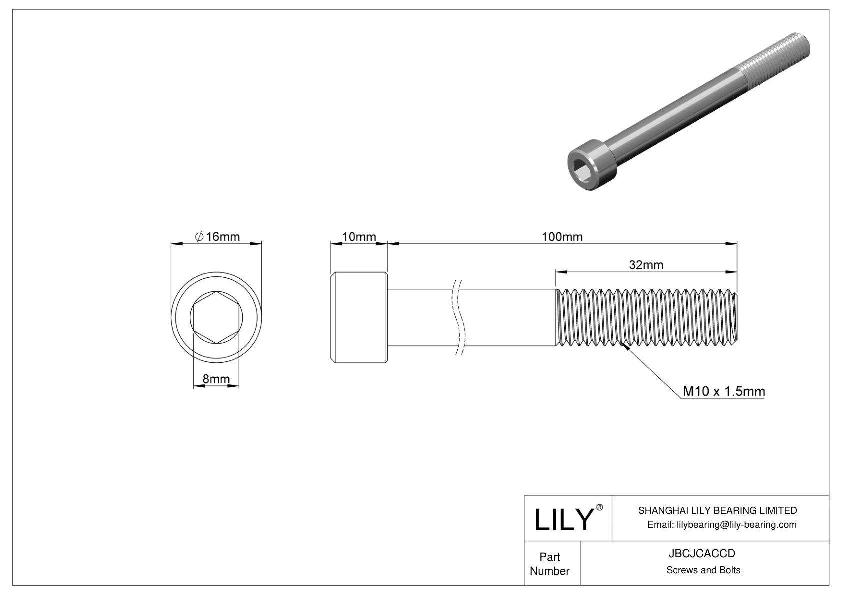 JBCJCACCD 18-8 Stainless Steel Socket Head Screws cad drawing