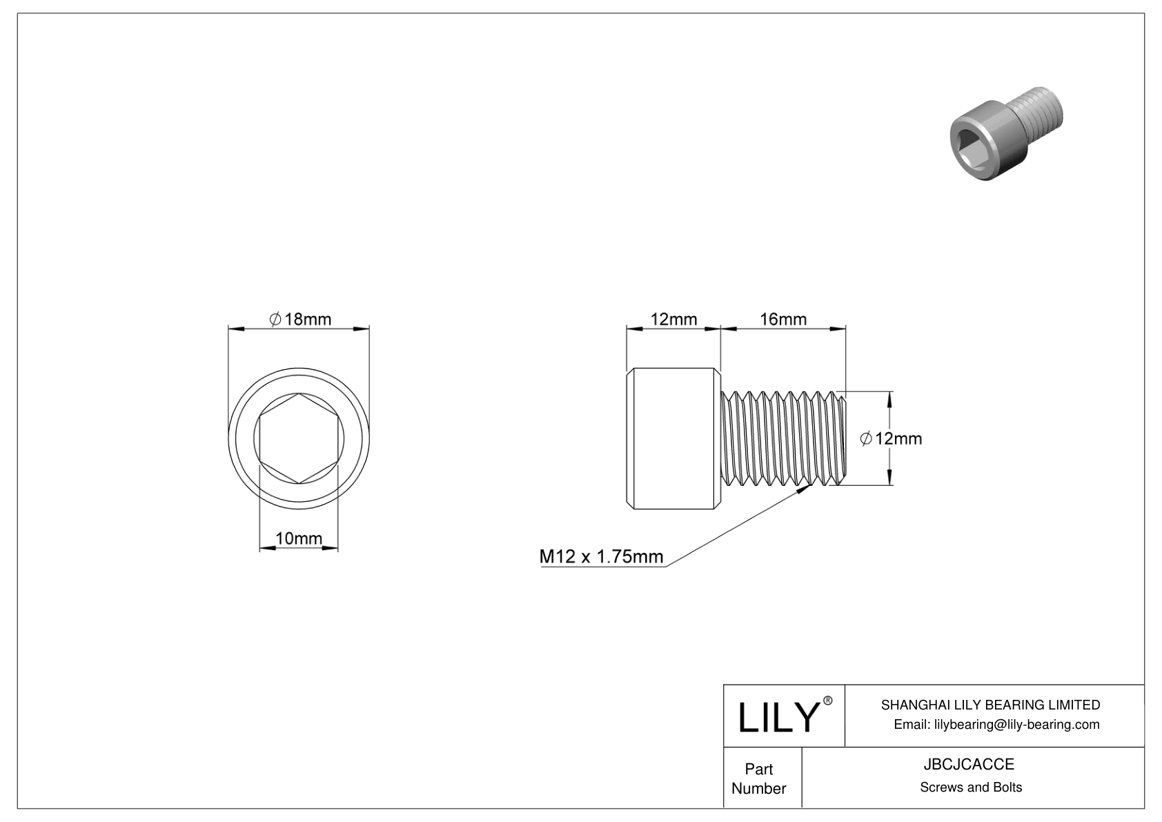 JBCJCACCE Tornillos de cabeza cilíndrica de acero inoxidable 18-8 cad drawing