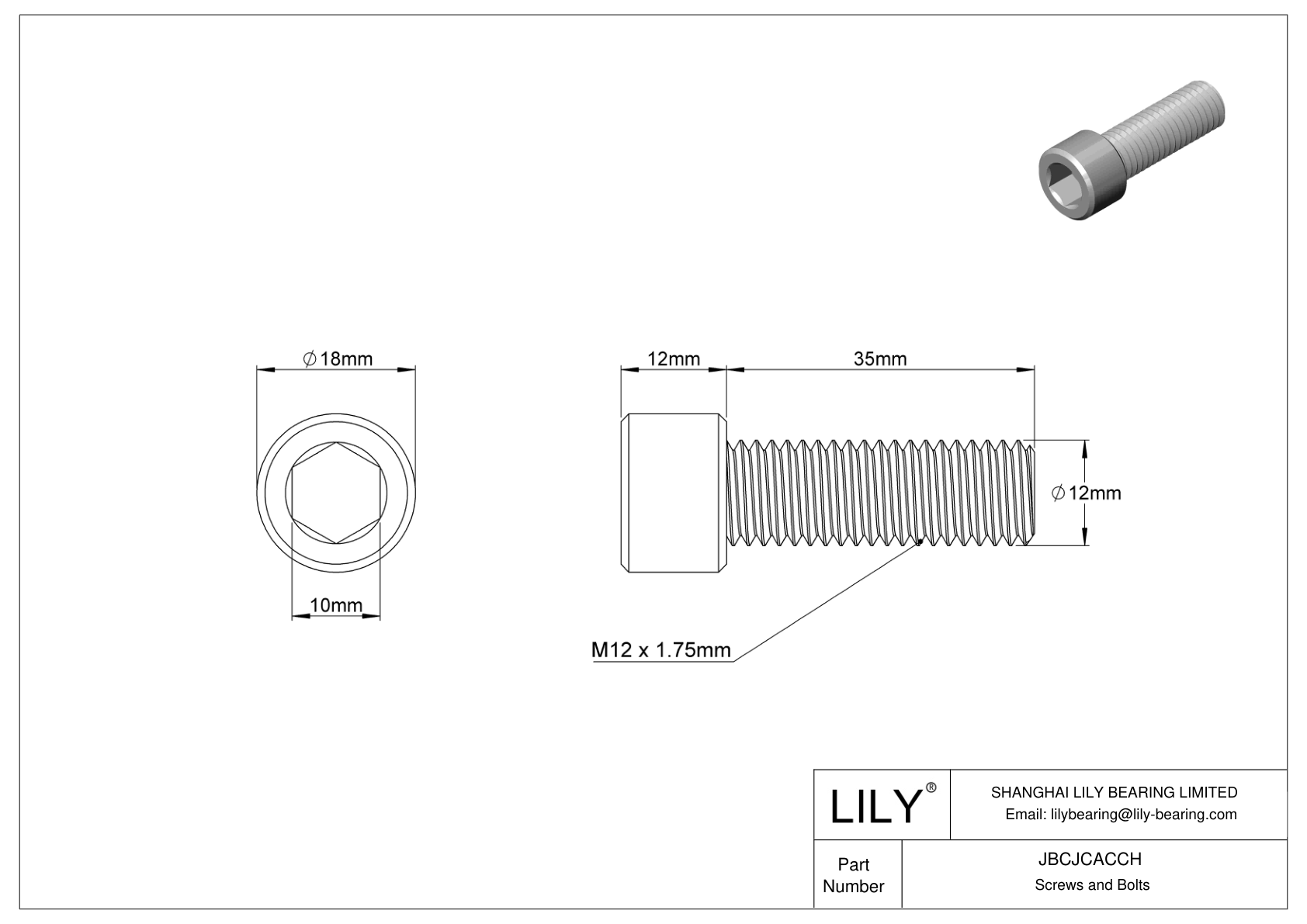 JBCJCACCH Tornillos de cabeza cilíndrica de acero inoxidable 18-8 cad drawing