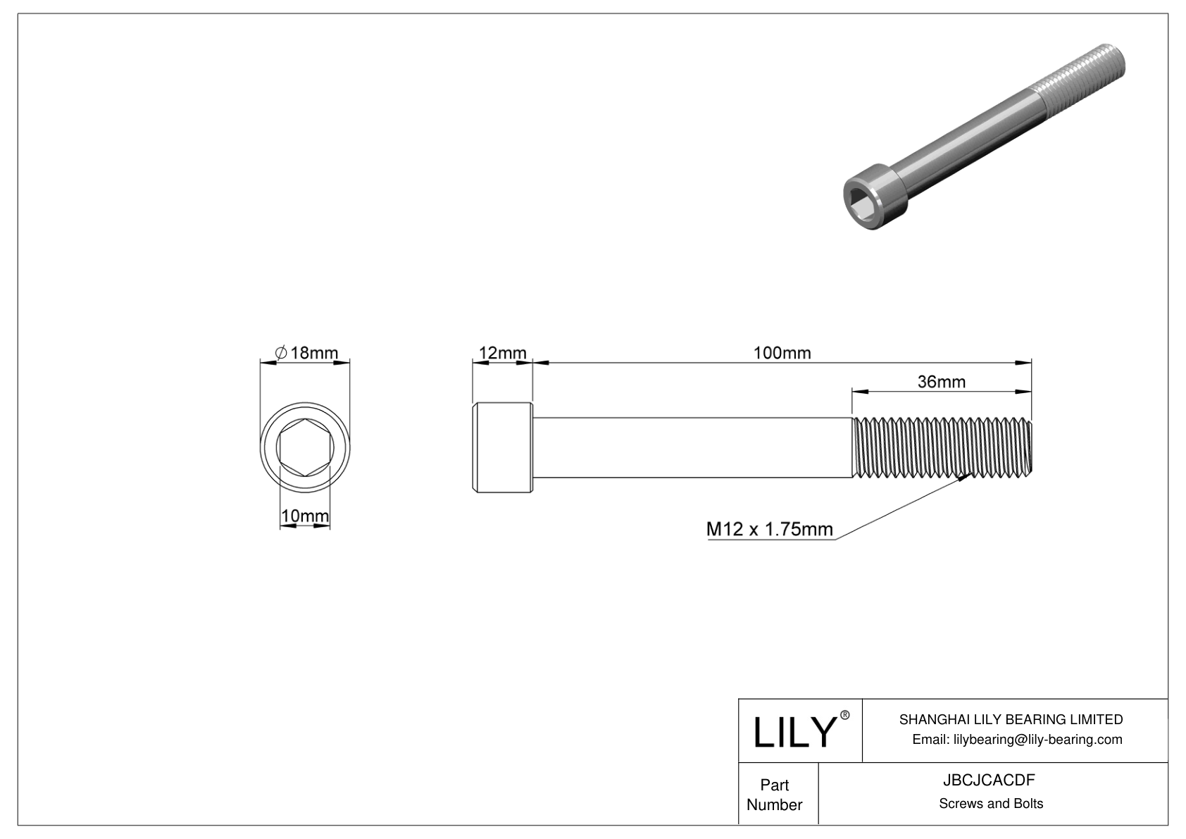 JBCJCACDF Tornillos de cabeza cilíndrica de acero inoxidable 18-8 cad drawing