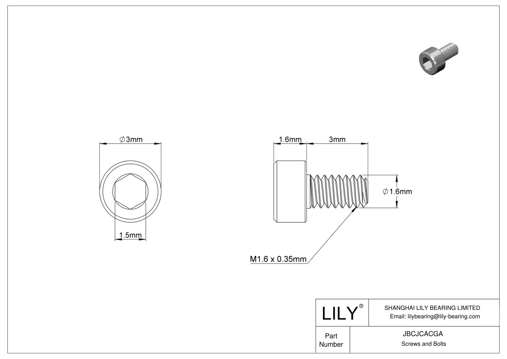 JBCJCACGA 18-8 Stainless Steel Socket Head Screws cad drawing