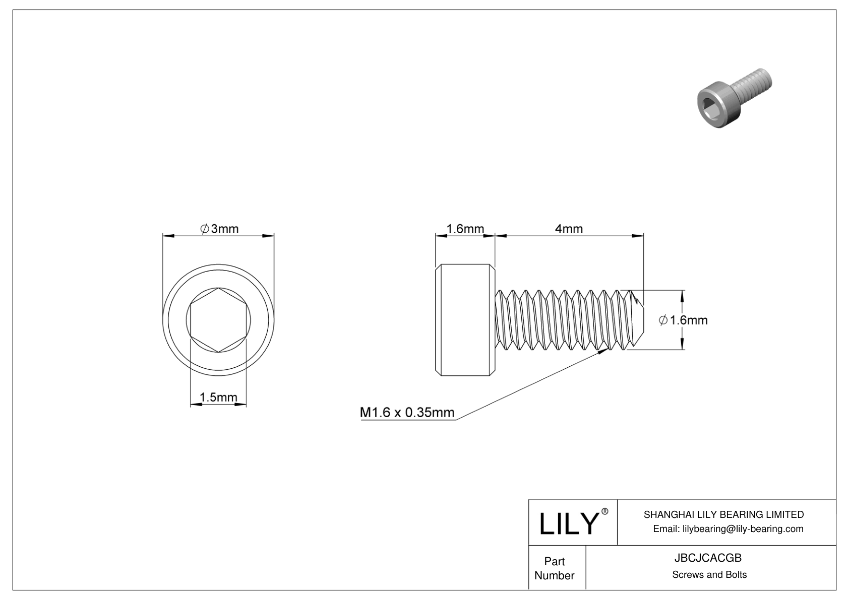 JBCJCACGB Tornillos de cabeza cilíndrica de acero inoxidable 18-8 cad drawing