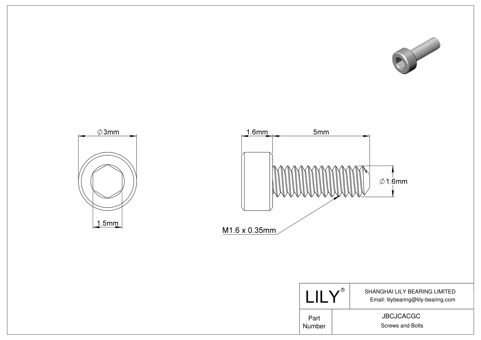 JBCJCACGC 18-8 Stainless Steel Socket Head Screws cad drawing