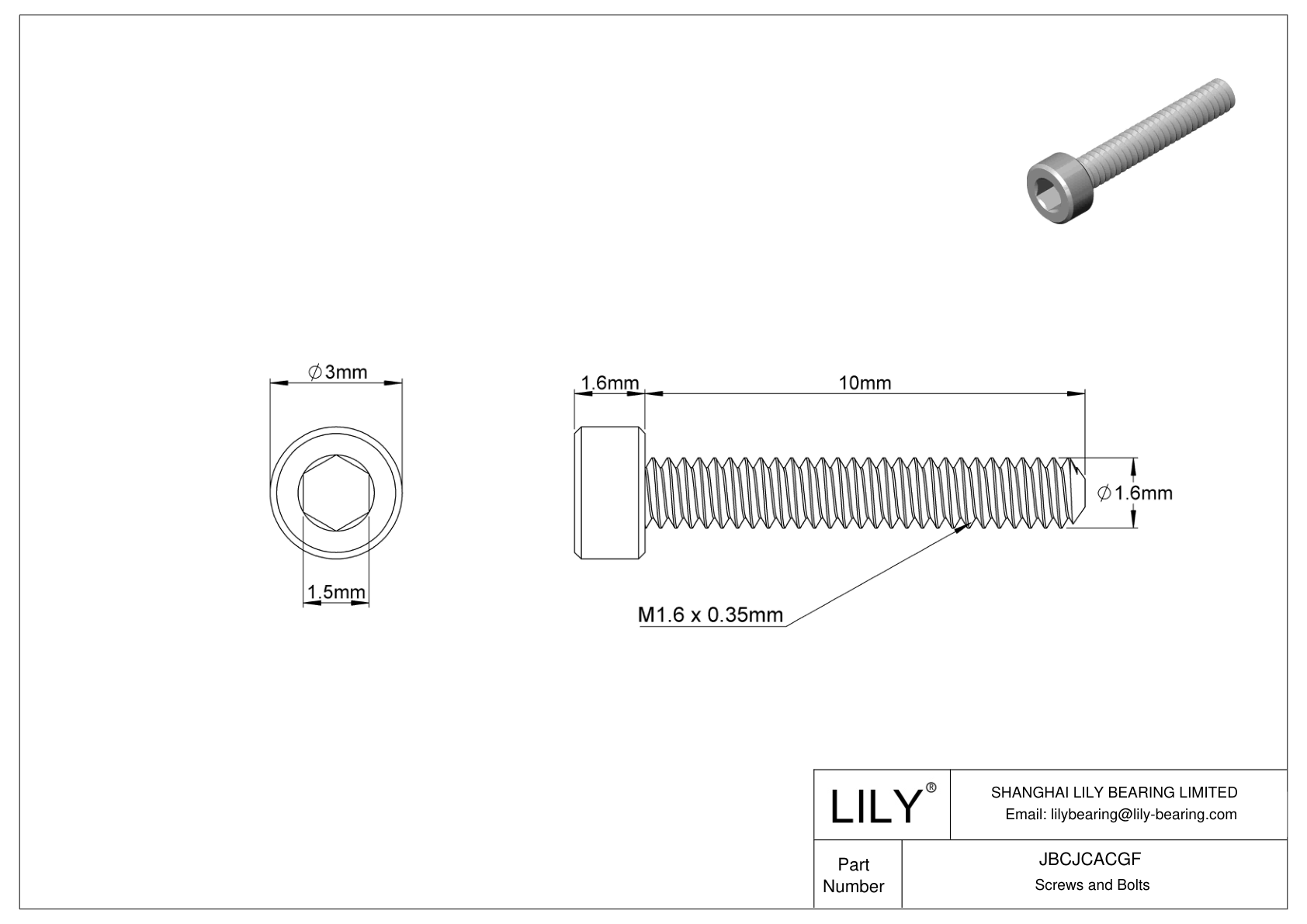 JBCJCACGF Tornillos de cabeza cilíndrica de acero inoxidable 18-8 cad drawing