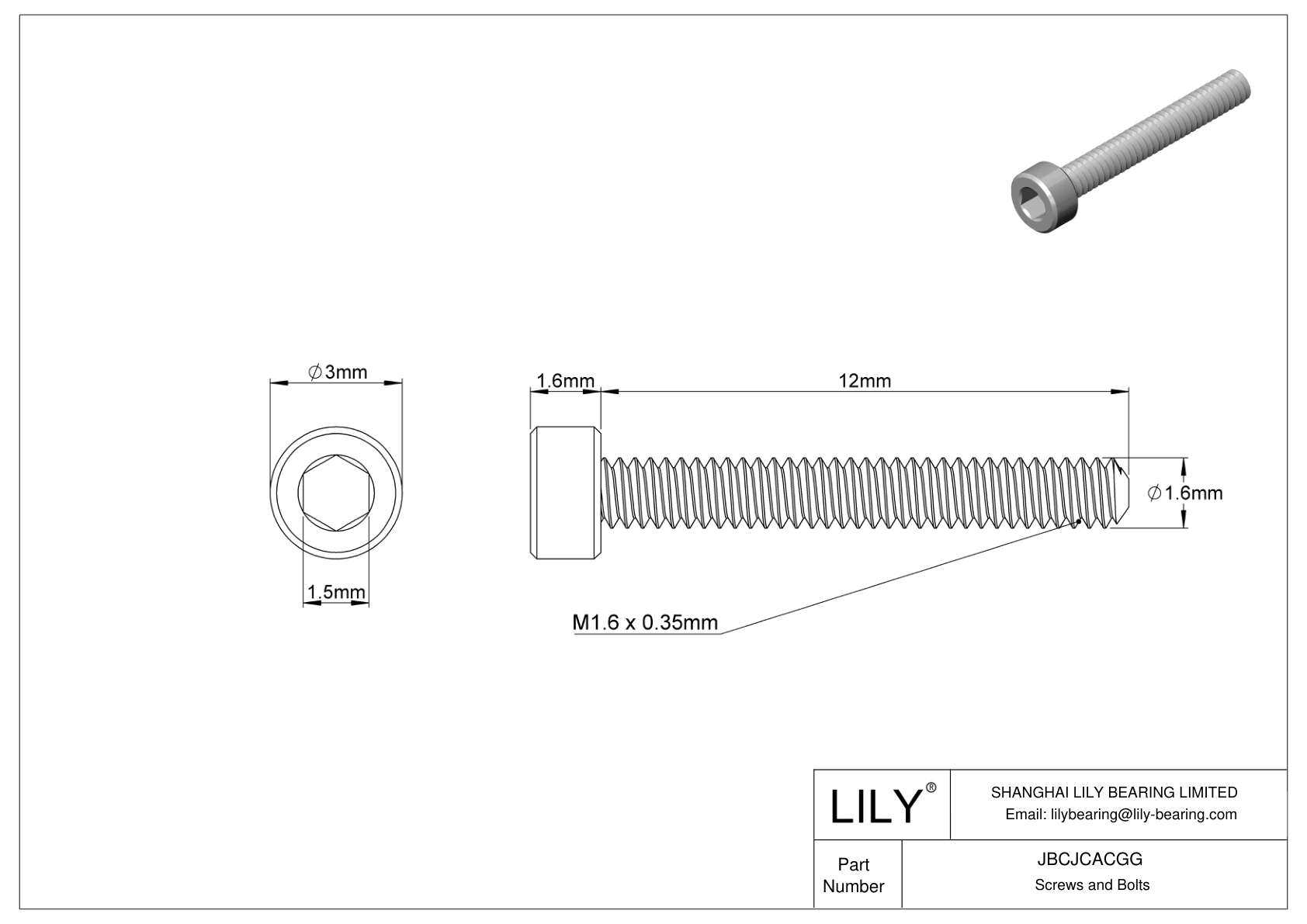 JBCJCACGG 18-8 Stainless Steel Socket Head Screws cad drawing