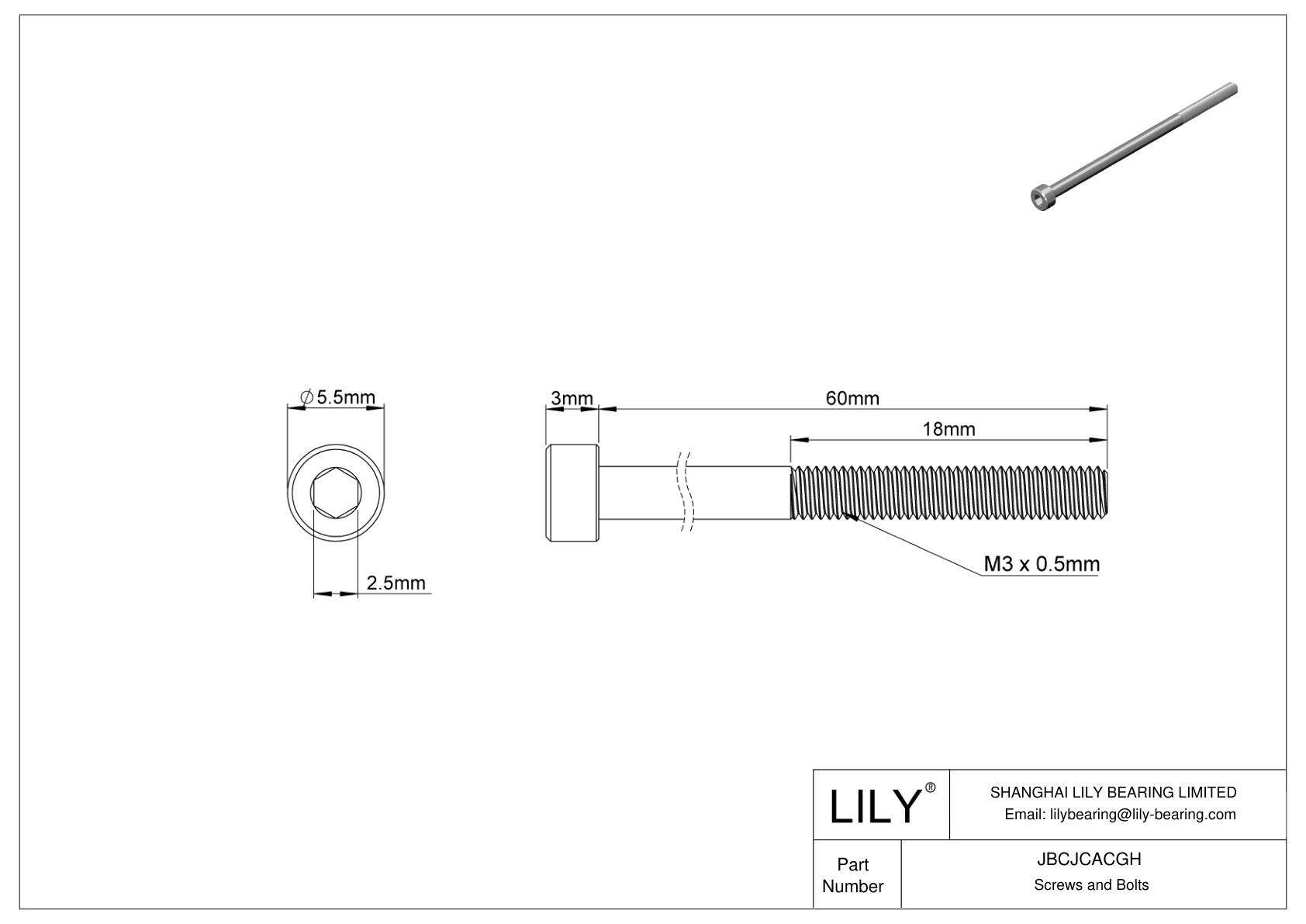 JBCJCACGH Tornillos de cabeza cilíndrica de acero inoxidable 18-8 cad drawing