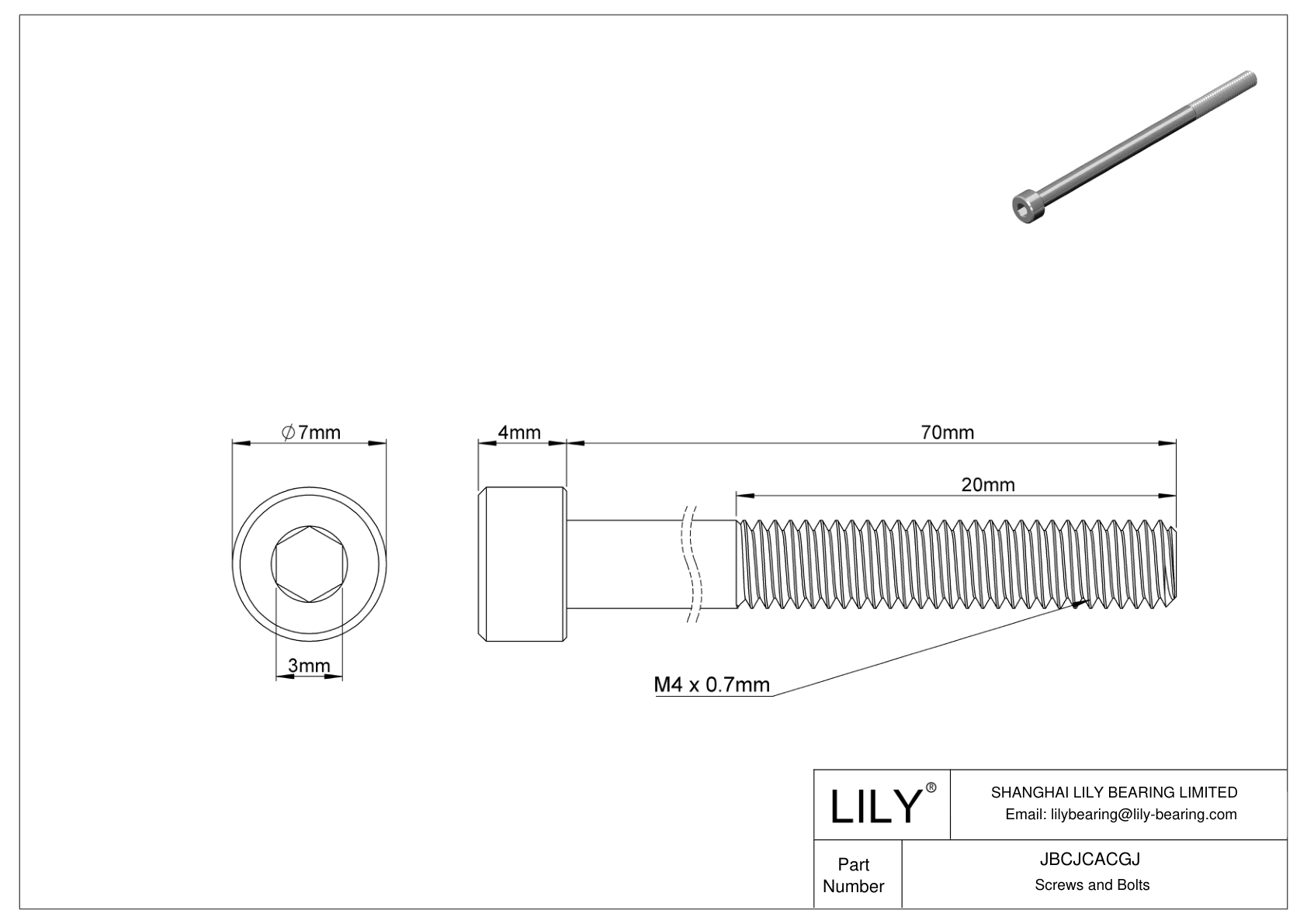 JBCJCACGJ Tornillos de cabeza cilíndrica de acero inoxidable 18-8 cad drawing