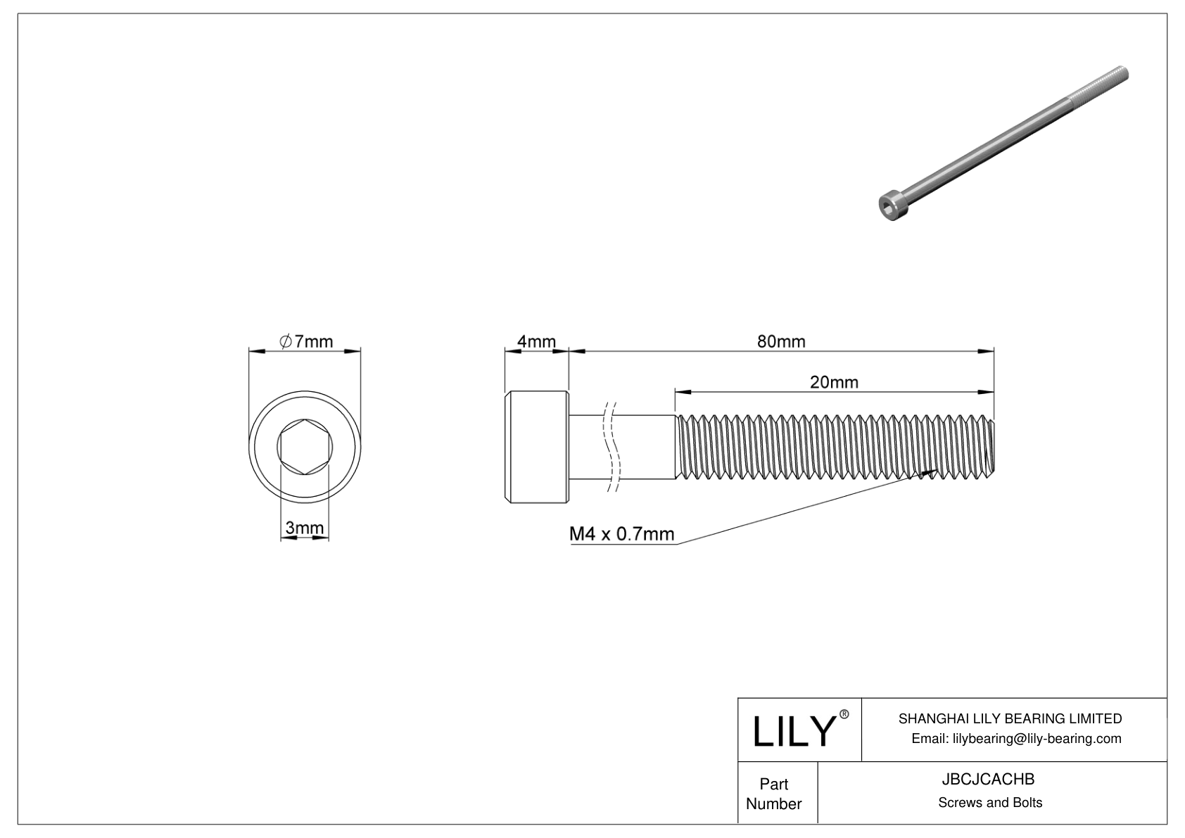 JBCJCACHB 18-8 Stainless Steel Socket Head Screws cad drawing