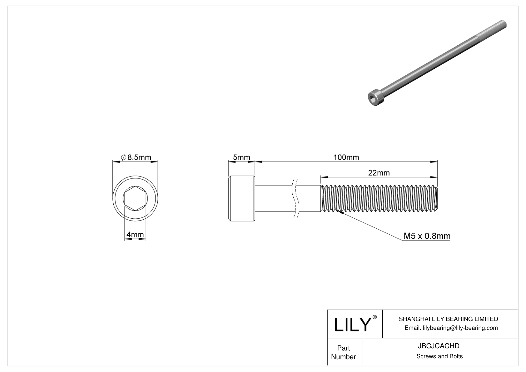 JBCJCACHD Tornillos de cabeza cilíndrica de acero inoxidable 18-8 cad drawing