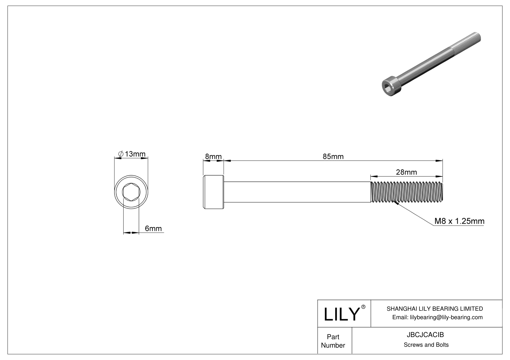 JBCJCACIB Tornillos de cabeza cilíndrica de acero inoxidable 18-8 cad drawing