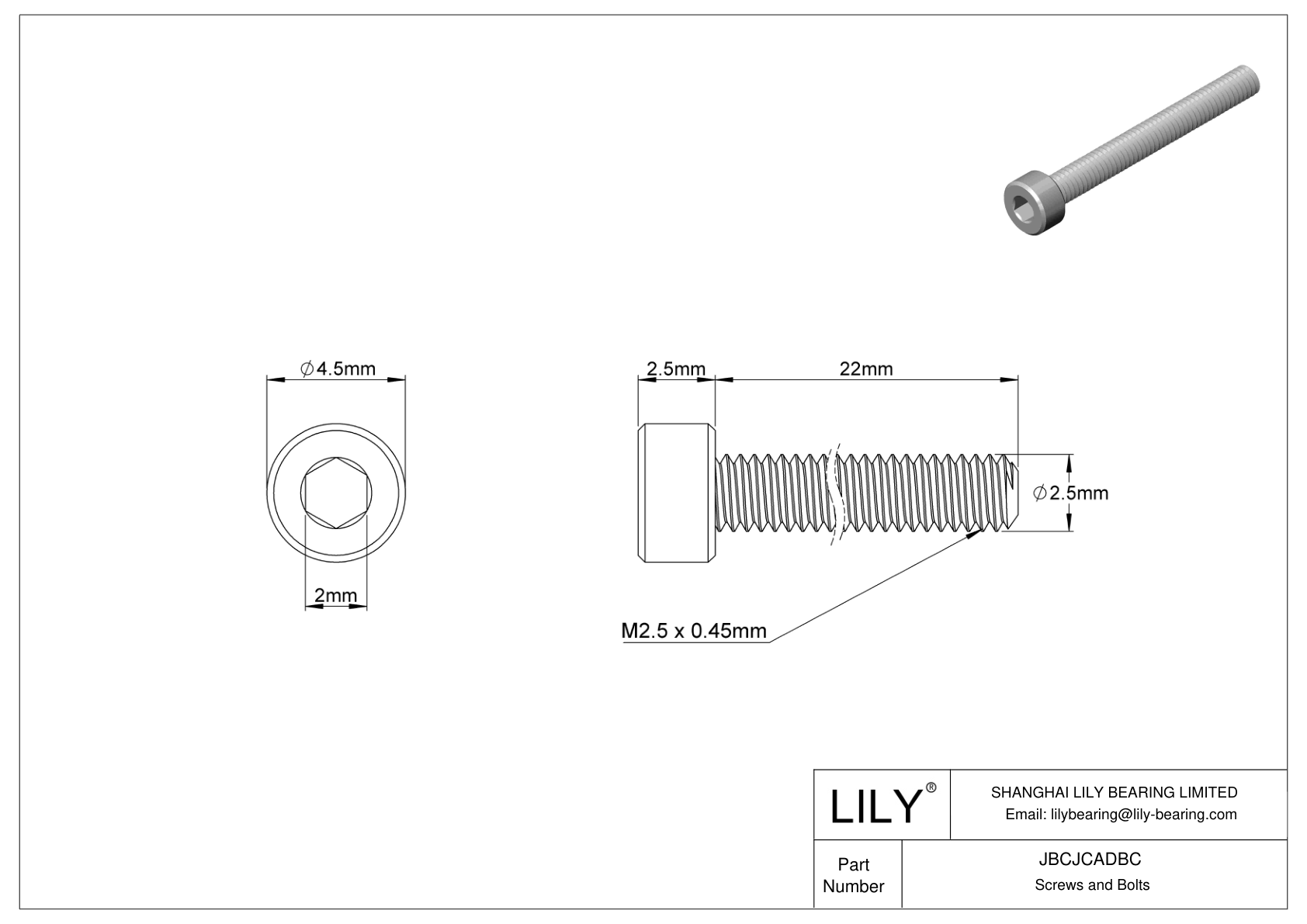 JBCJCADBC 18-8 Stainless Steel Socket Head Screws cad drawing