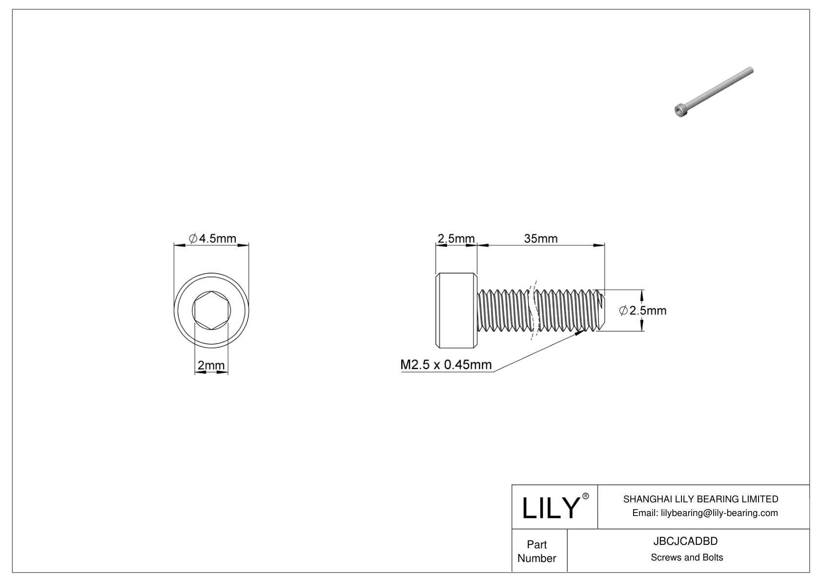 JBCJCADBD Tornillos de cabeza cilíndrica de acero inoxidable 18-8 cad drawing