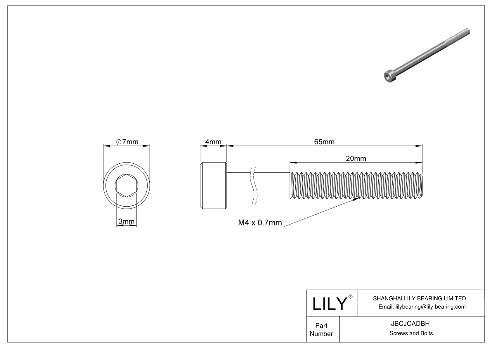 JBCJCADBH 18-8 Stainless Steel Socket Head Screws cad drawing