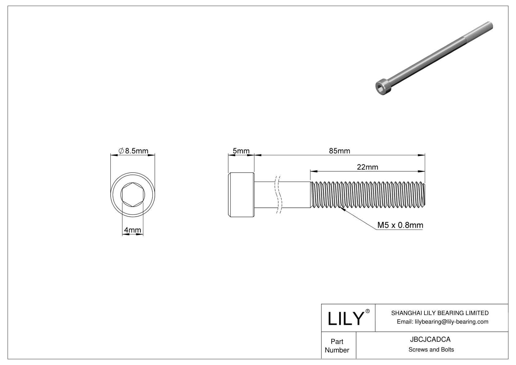 JBCJCADCA 18-8 Stainless Steel Socket Head Screws cad drawing