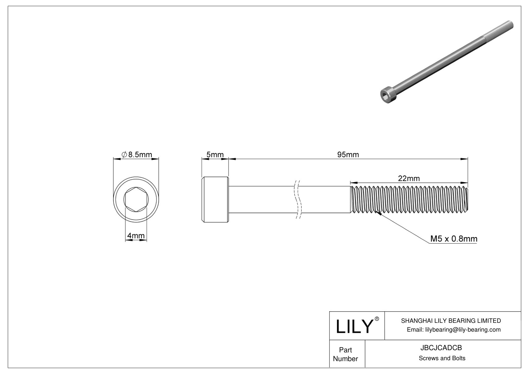 JBCJCADCB 18-8 Stainless Steel Socket Head Screws cad drawing