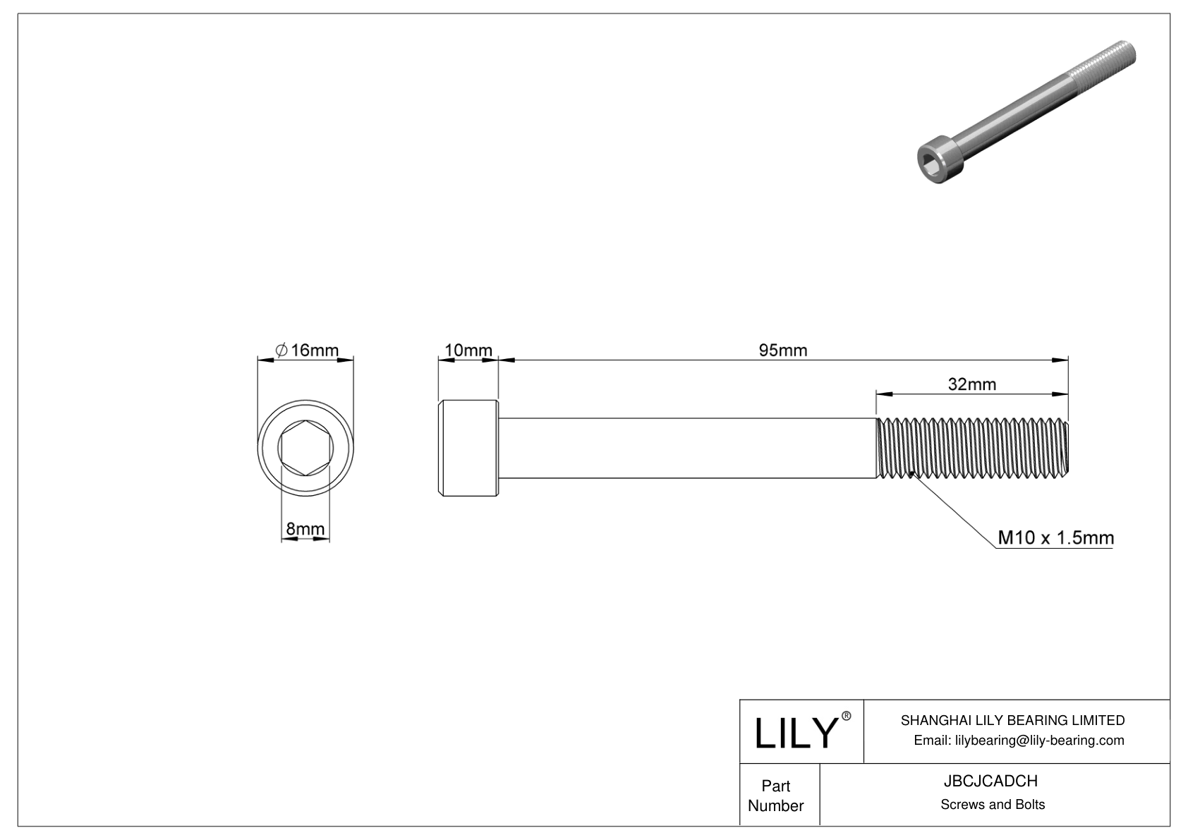 JBCJCADCH 18-8 Stainless Steel Socket Head Screws cad drawing