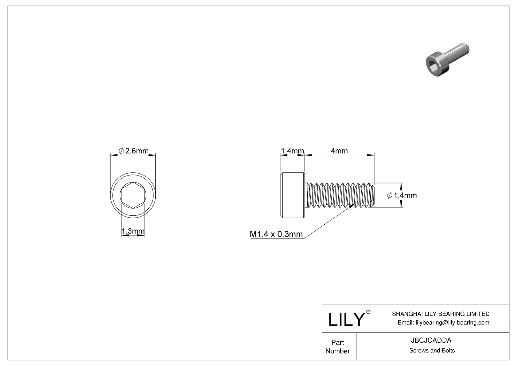 JBCJCADDA 18-8 Stainless Steel Socket Head Screws cad drawing