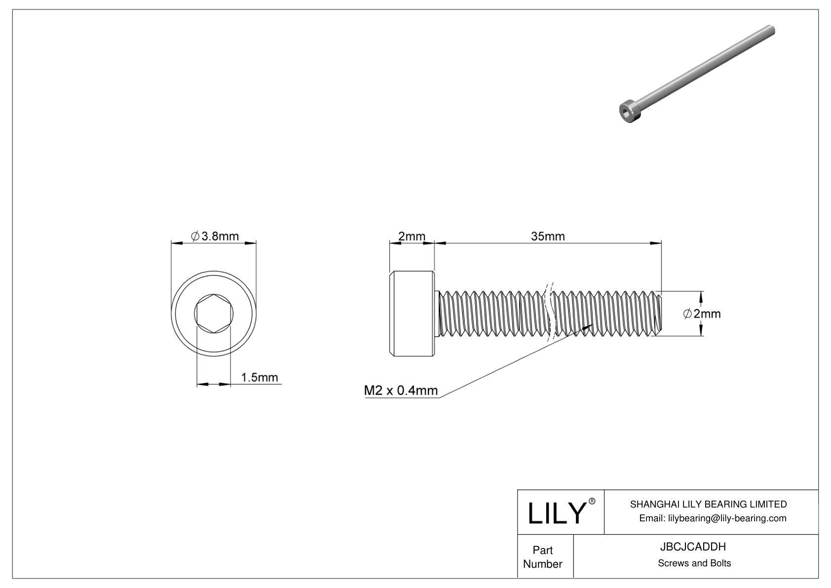 JBCJCADDH Tornillos de cabeza cilíndrica de acero inoxidable 18-8 cad drawing