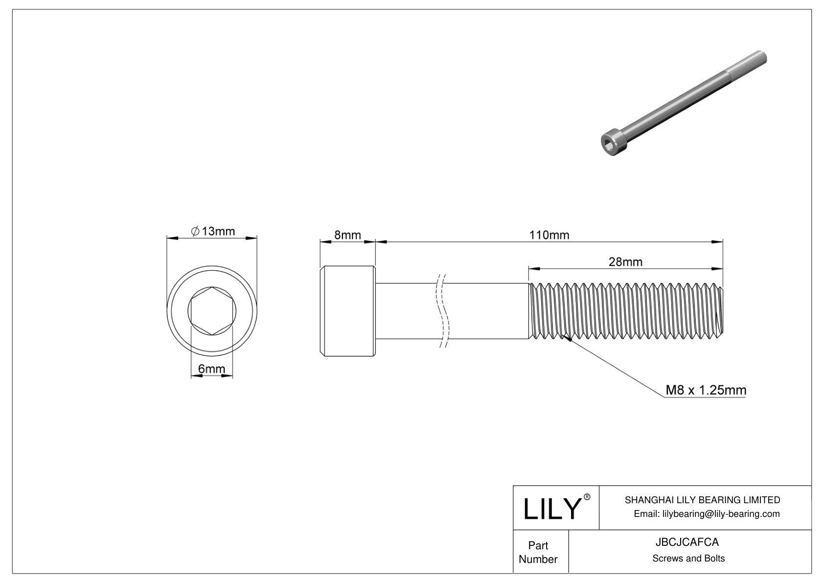 JBCJCAFCA 18-8 Stainless Steel Socket Head Screws cad drawing