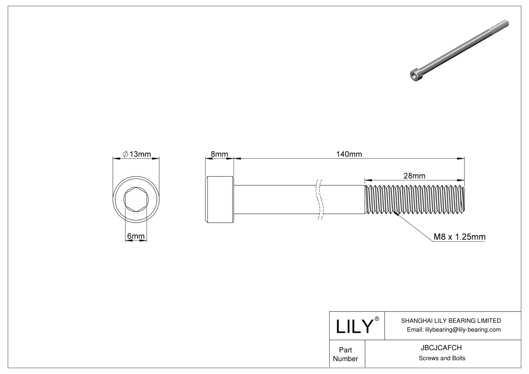 JBCJCAFCH Tornillos de cabeza cilíndrica de acero inoxidable 18-8 cad drawing