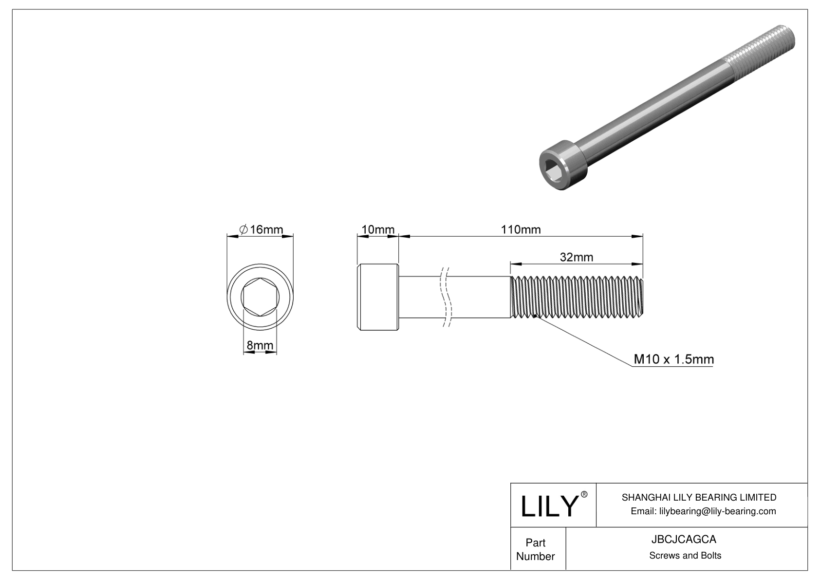 JBCJCAGCA Tornillos de cabeza cilíndrica de acero inoxidable 18-8 cad drawing