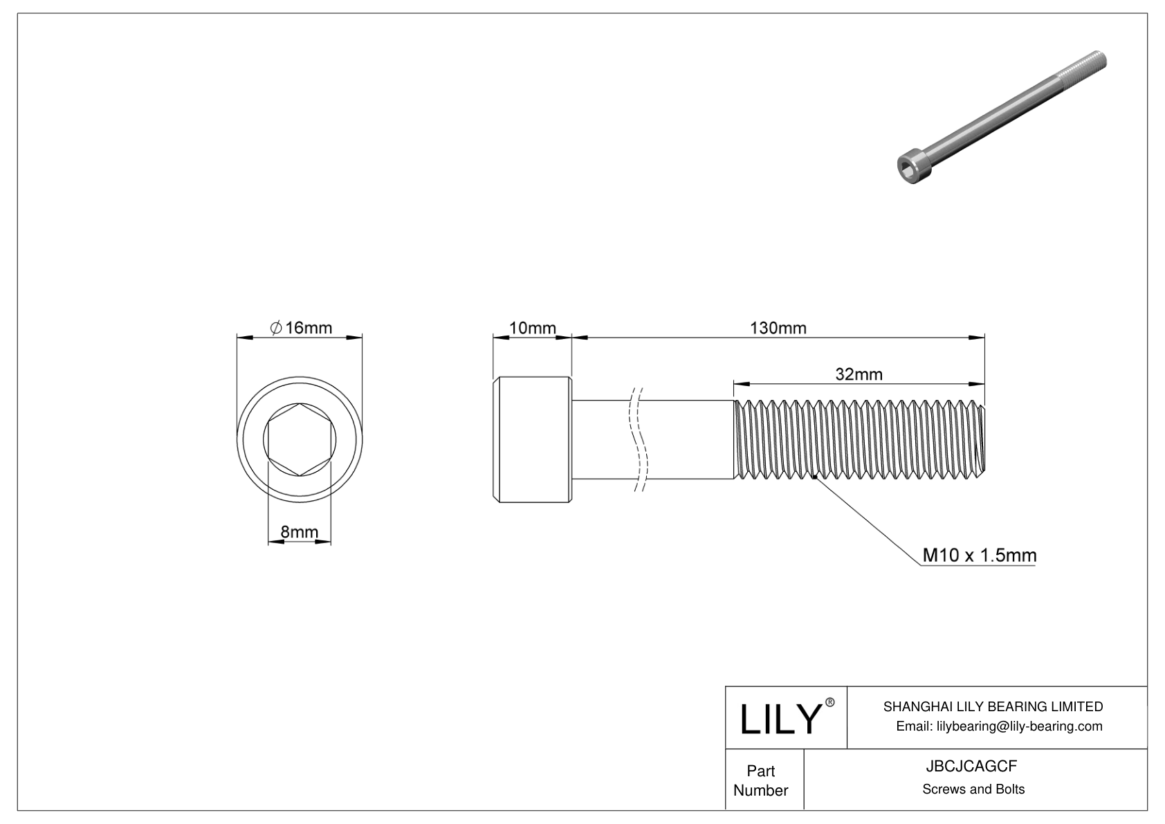 JBCJCAGCF 18-8 Stainless Steel Socket Head Screws cad drawing