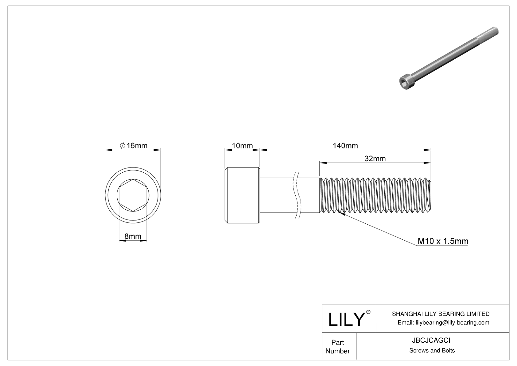 JBCJCAGCI Tornillos de cabeza cilíndrica de acero inoxidable 18-8 cad drawing