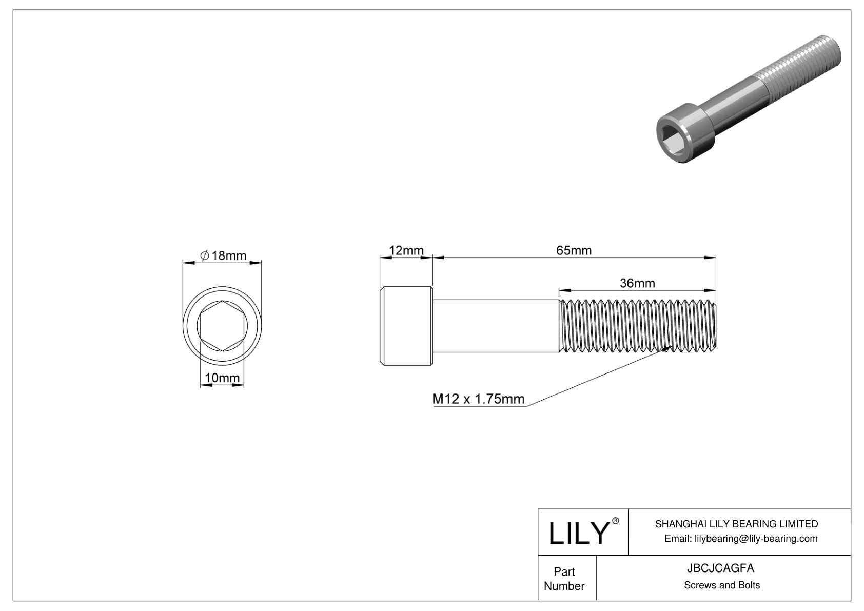 JBCJCAGFA Tornillos de cabeza cilíndrica de acero inoxidable 18-8 cad drawing