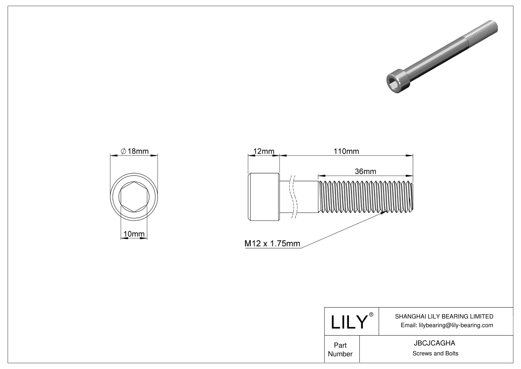 JBCJCAGHA Tornillos de cabeza cilíndrica de acero inoxidable 18-8 cad drawing