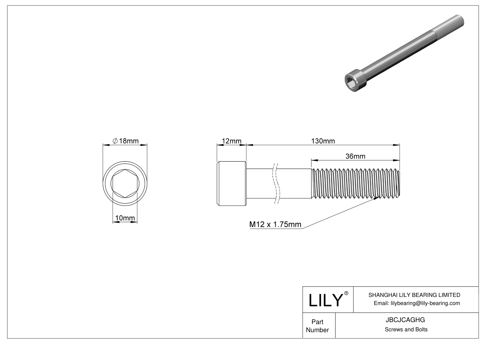 JBCJCAGHG Tornillos de cabeza cilíndrica de acero inoxidable 18-8 cad drawing