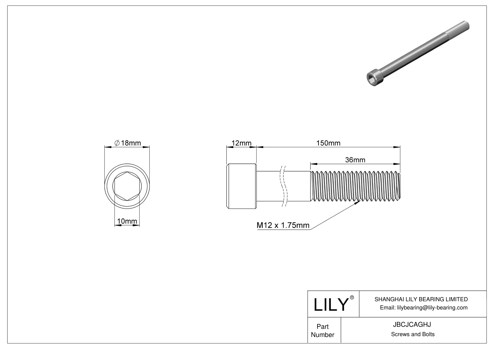 JBCJCAGHJ 18-8 Stainless Steel Socket Head Screws cad drawing