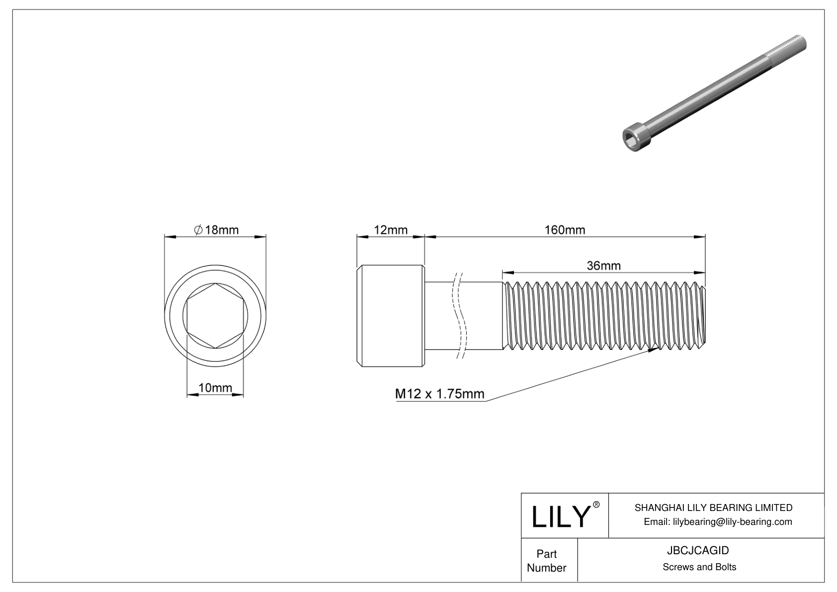 JBCJCAGID 18-8 Stainless Steel Socket Head Screws cad drawing