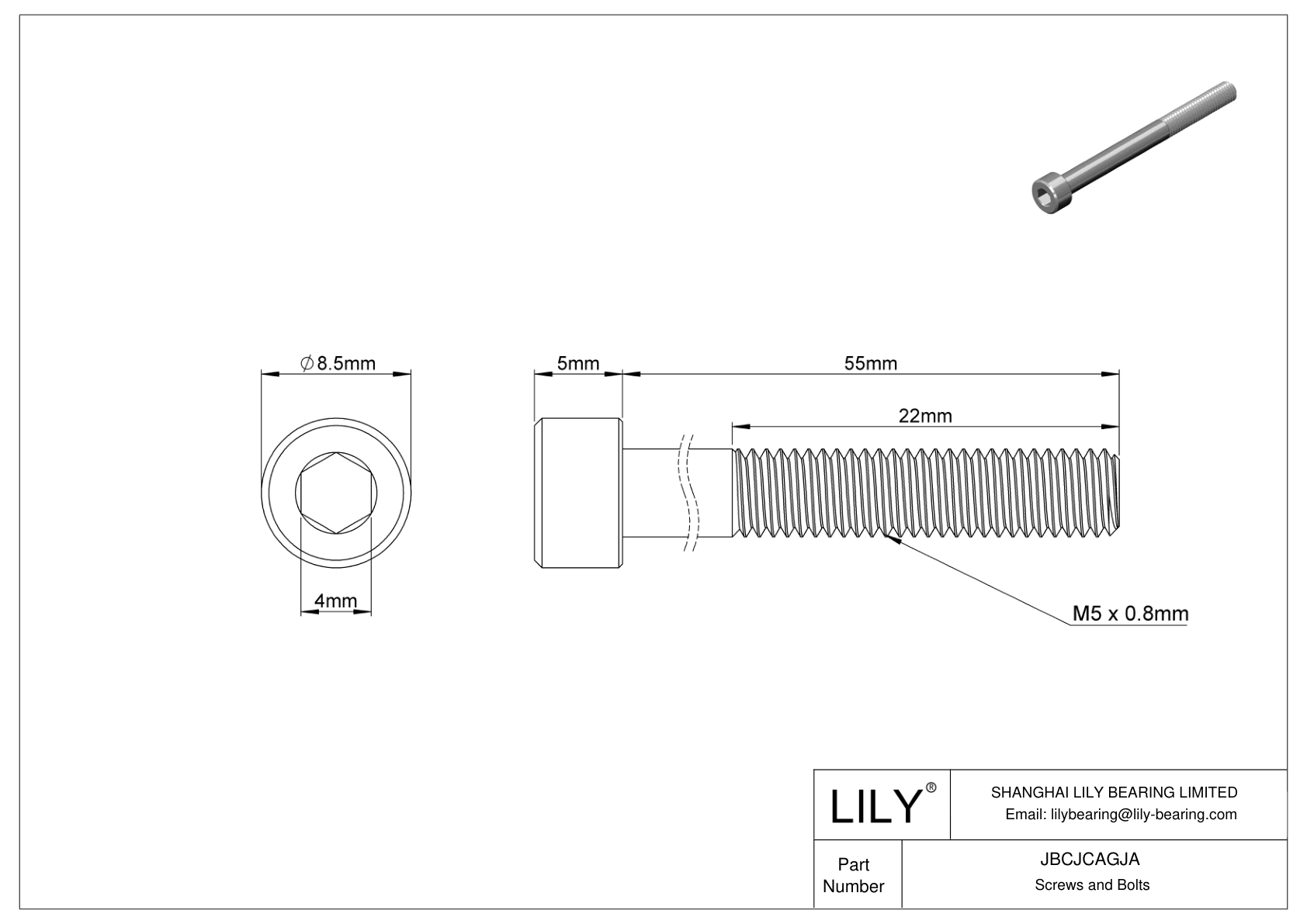 JBCJCAGJA 18-8 Stainless Steel Socket Head Screws cad drawing