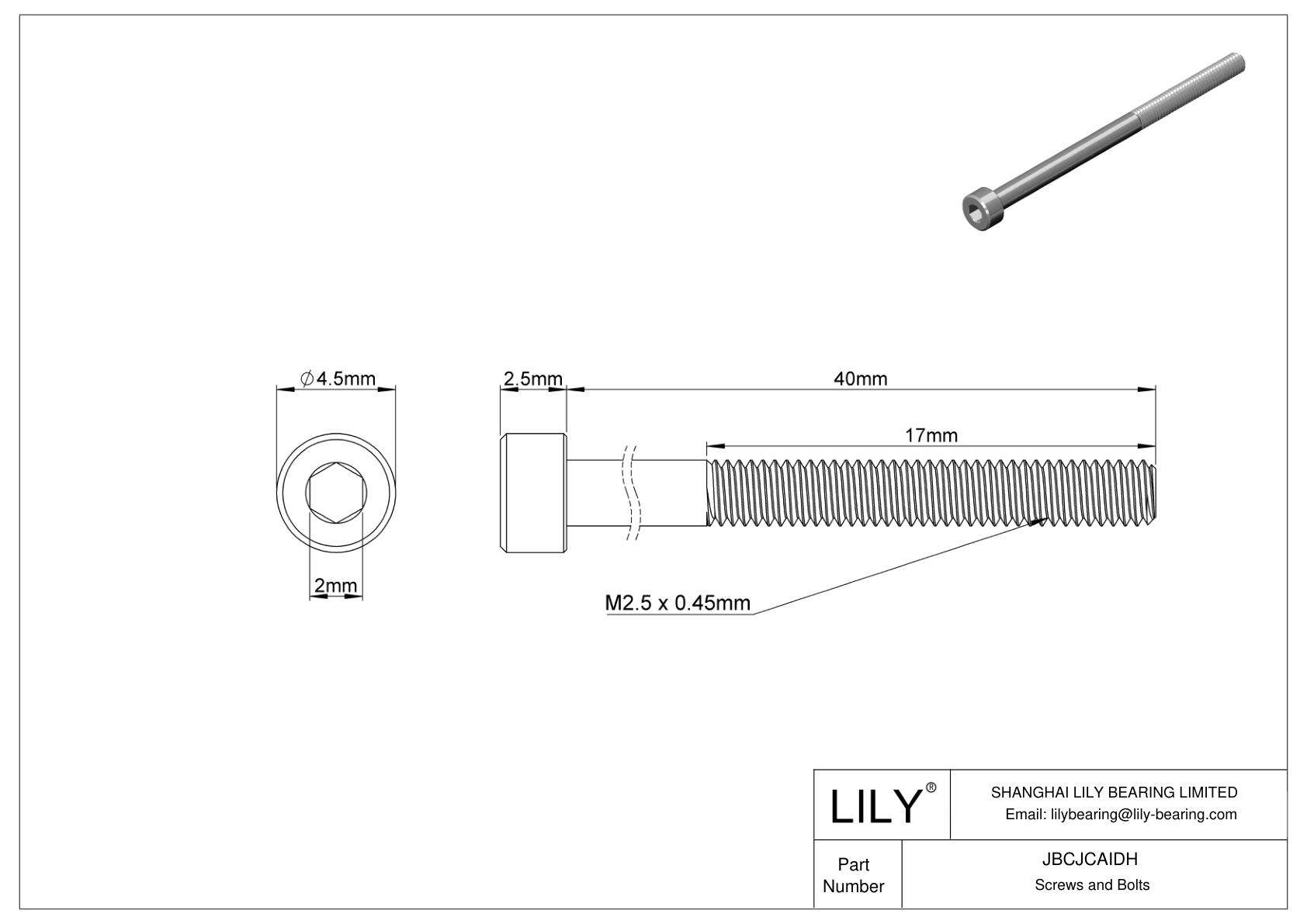 JBCJCAIDH Tornillos de cabeza cilíndrica de acero inoxidable 18-8 cad drawing