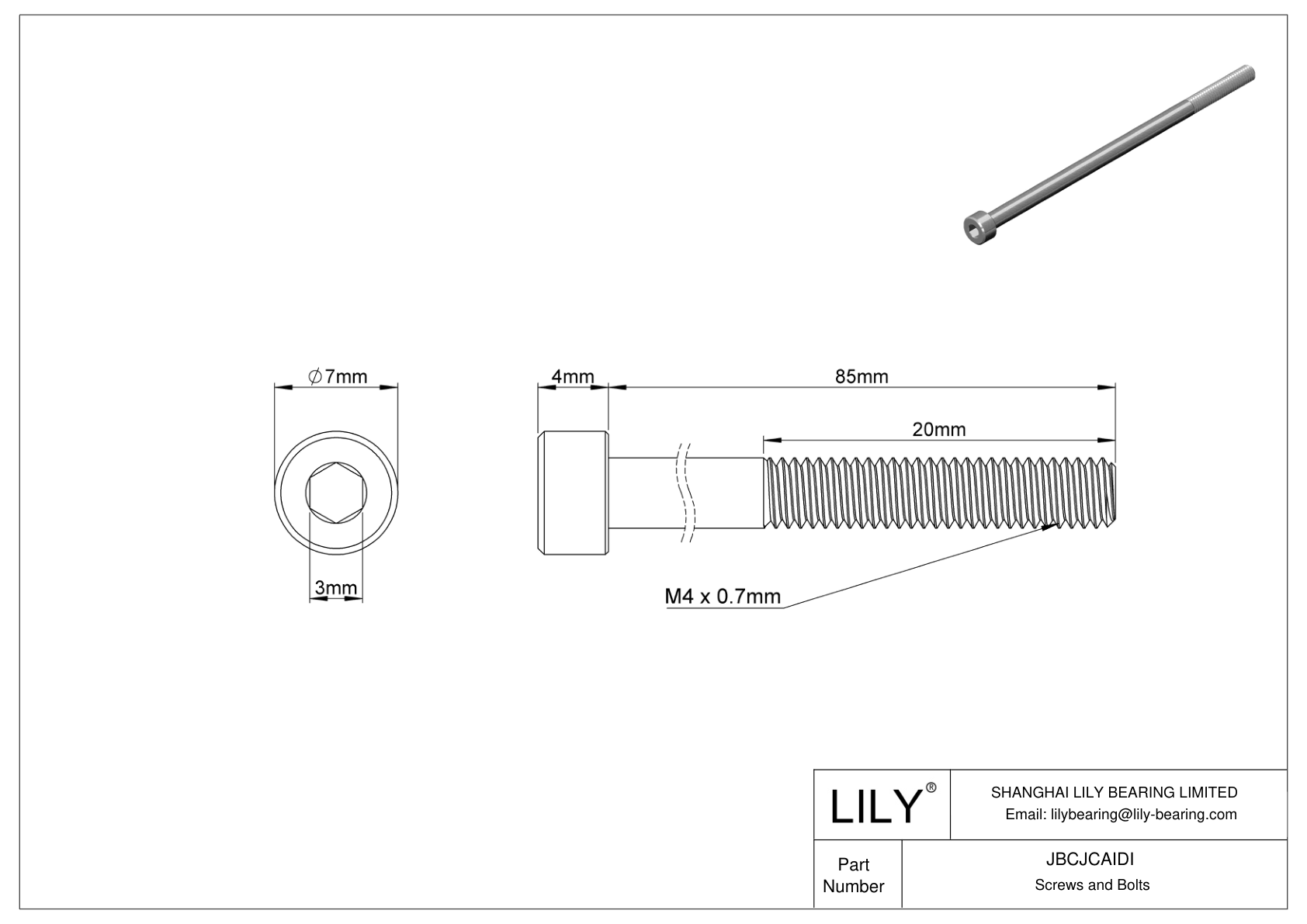 JBCJCAIDI 18-8 Stainless Steel Socket Head Screws cad drawing