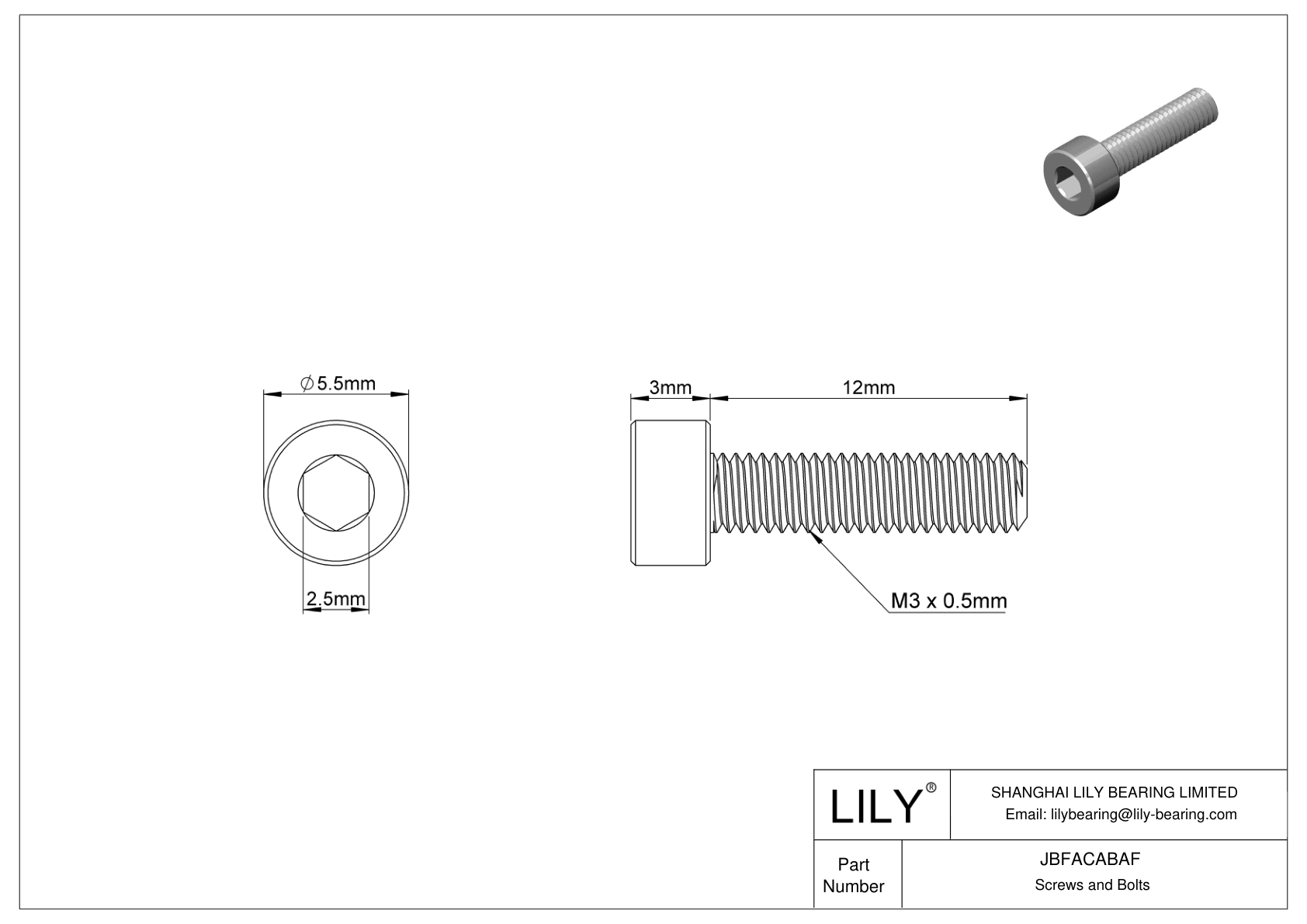 JBFACABAF Alloy Steel Socket Head Screws cad drawing