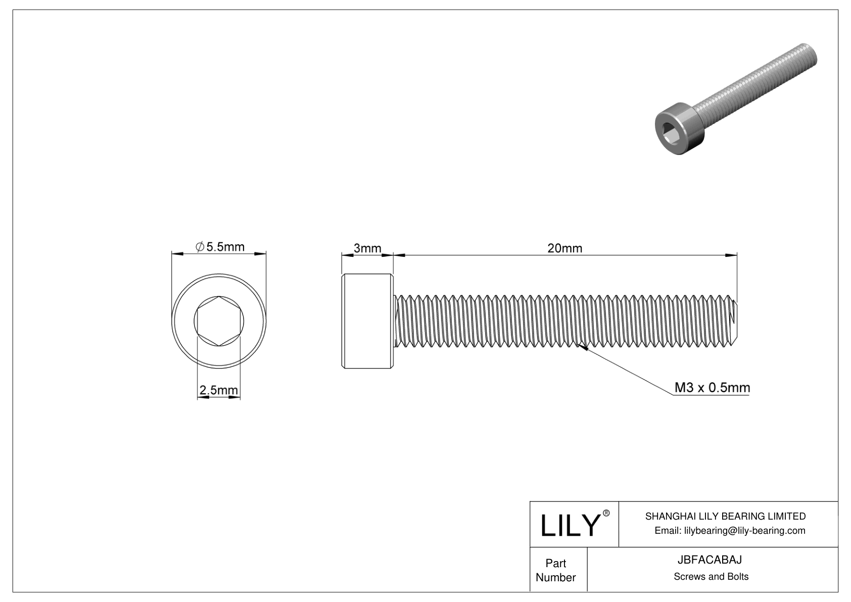 JBFACABAJ Alloy Steel Socket Head Screws cad drawing