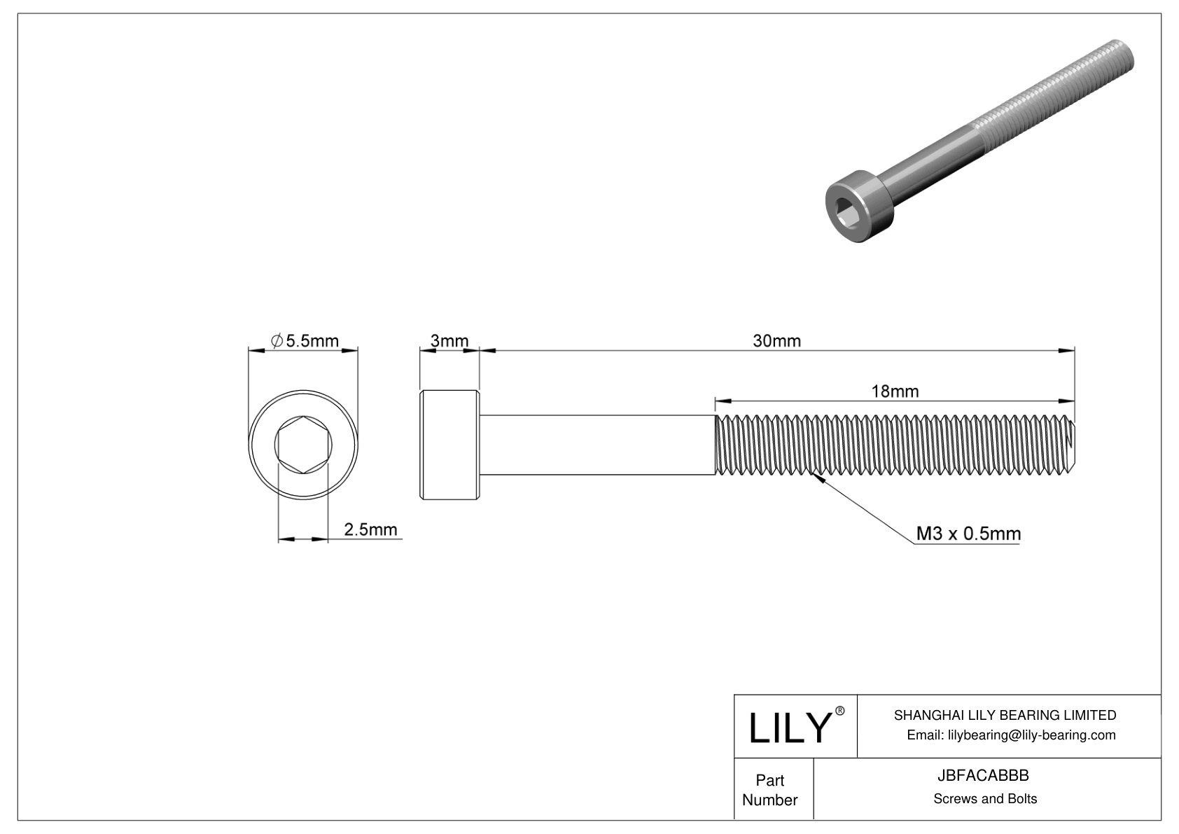 JBFACABBB Alloy Steel Socket Head Screws cad drawing