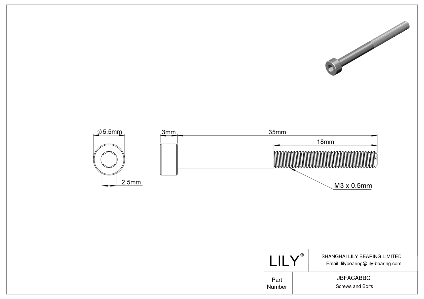 JBFACABBC Alloy Steel Socket Head Screws cad drawing