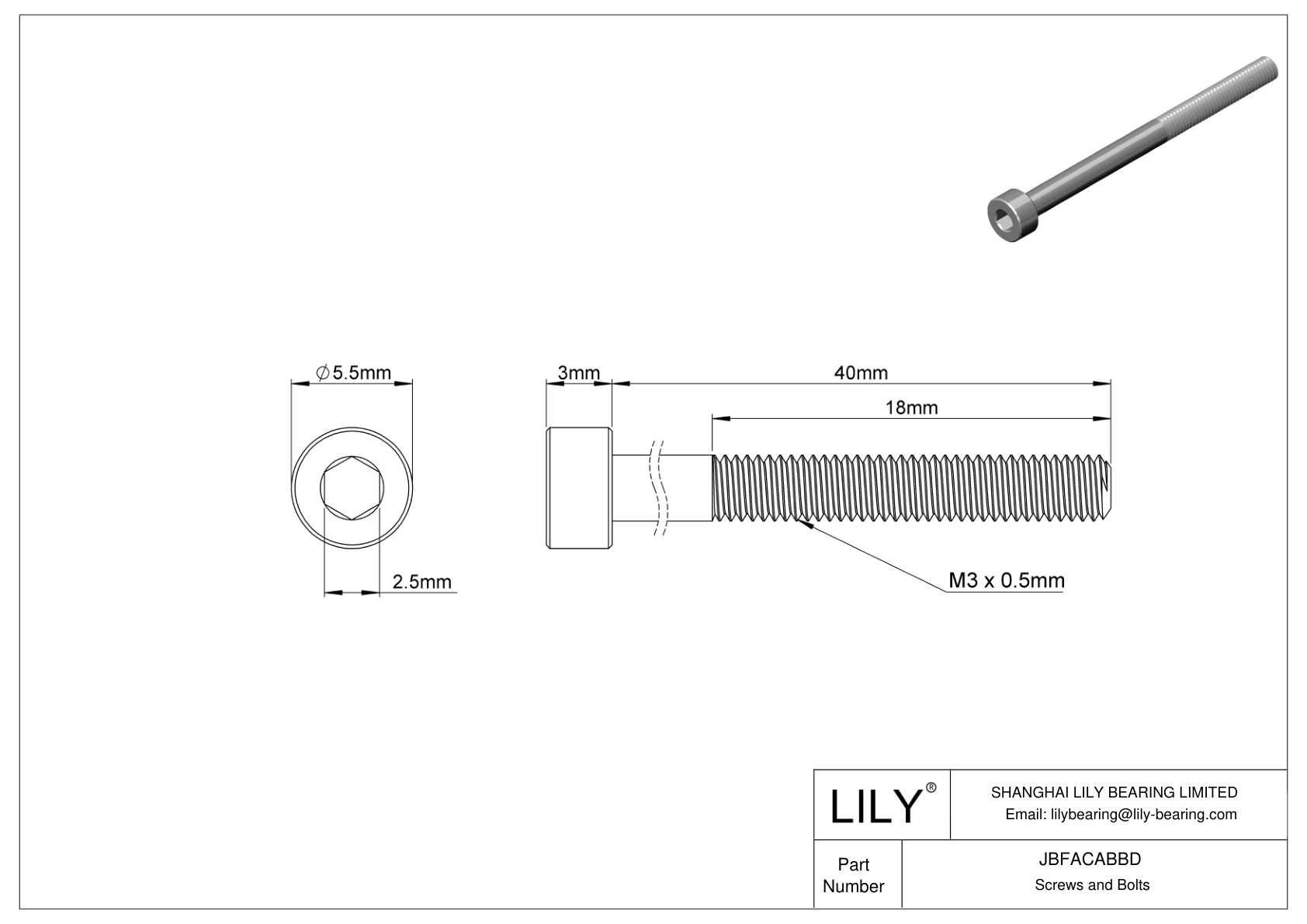 JBFACABBD Alloy Steel Socket Head Screws cad drawing