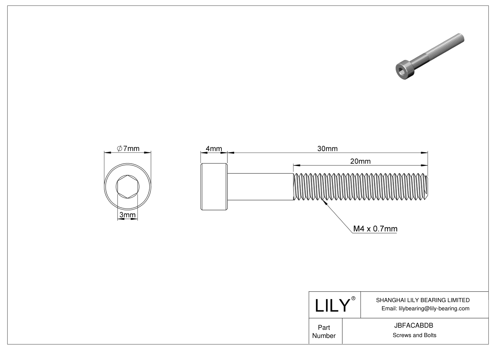 JBFACABDB Alloy Steel Socket Head Screws cad drawing