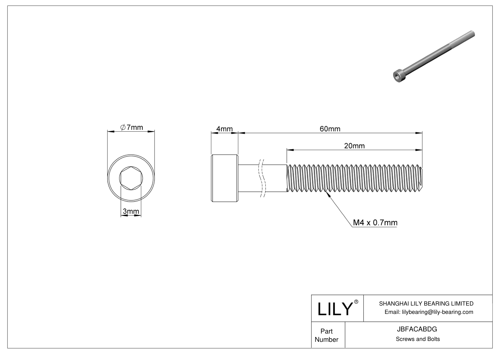 JBFACABDG Alloy Steel Socket Head Screws cad drawing