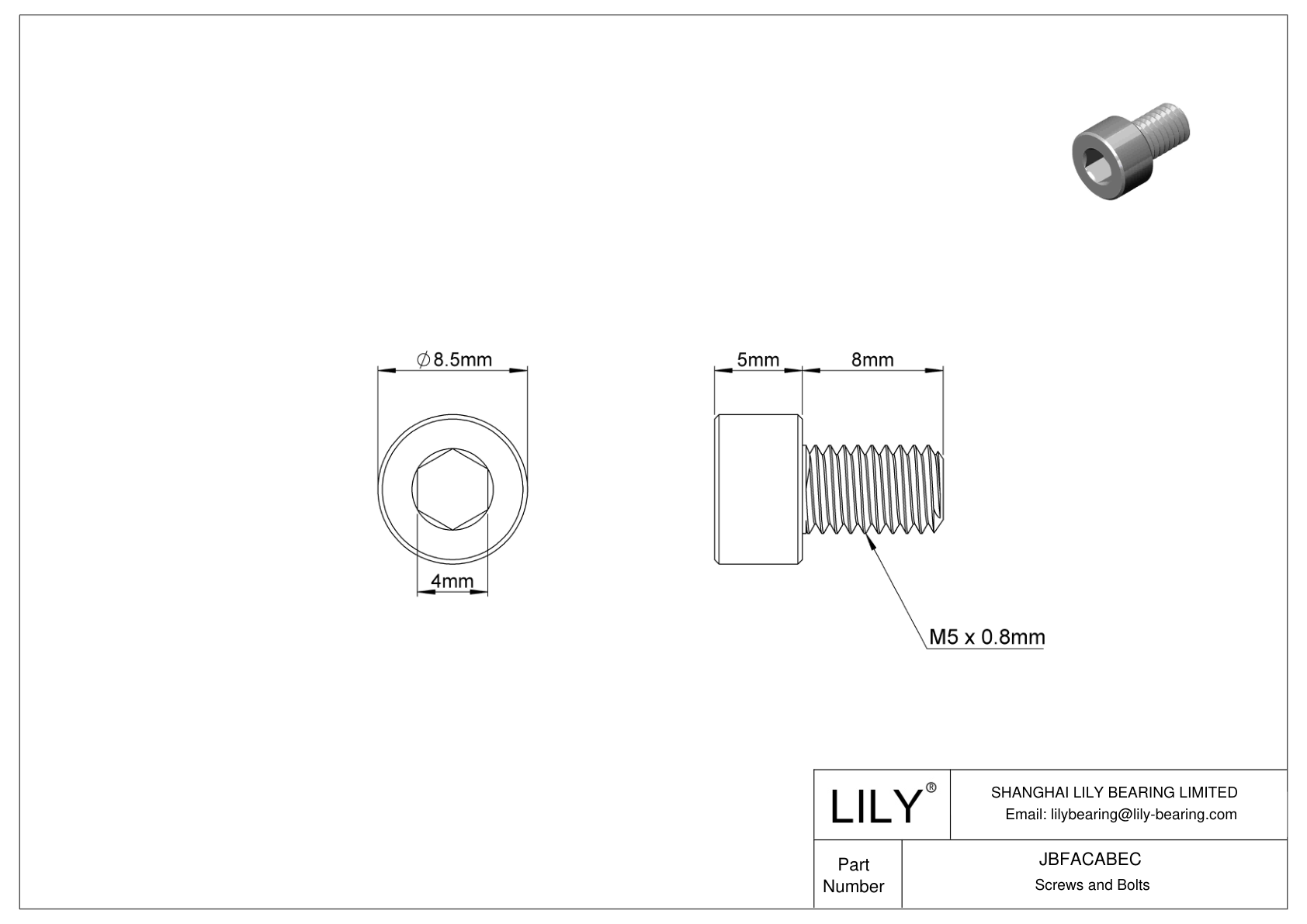 JBFACABEC 合金钢内六角螺钉 cad drawing