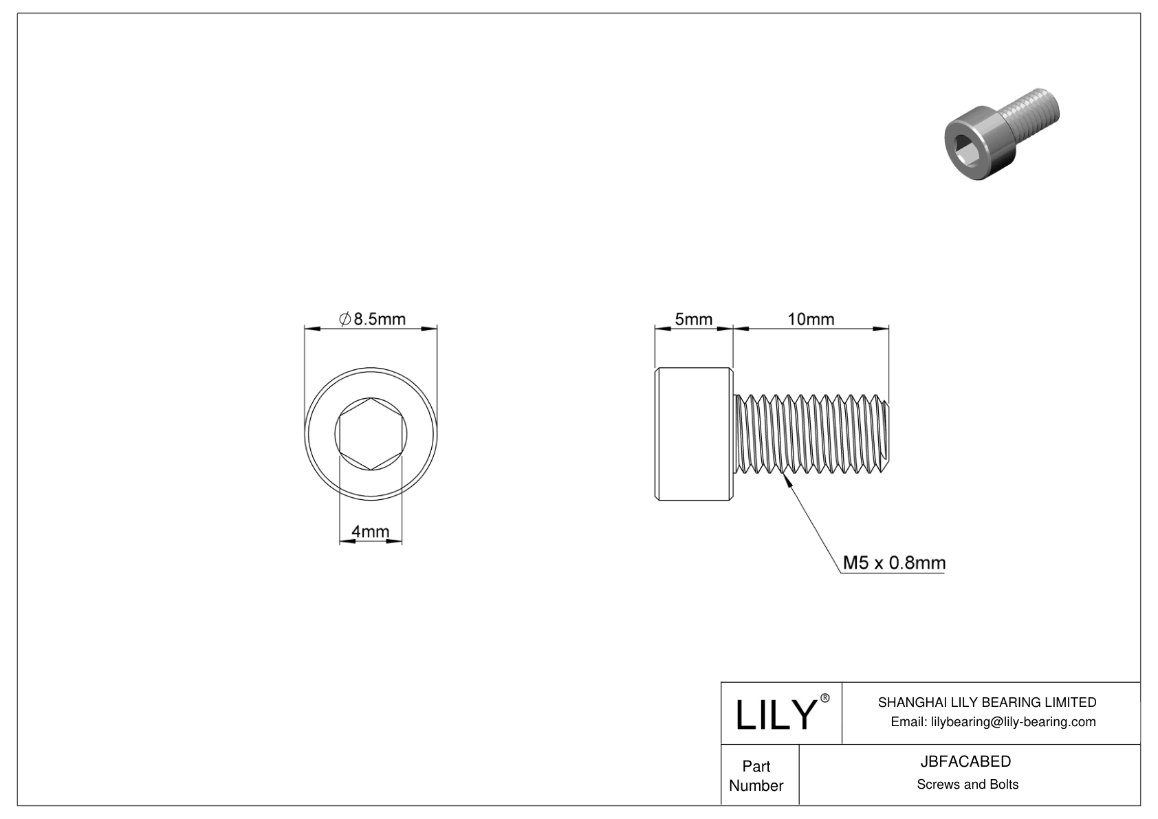 JBFACABED Tornillos de cabeza cilíndrica de acero aleado cad drawing