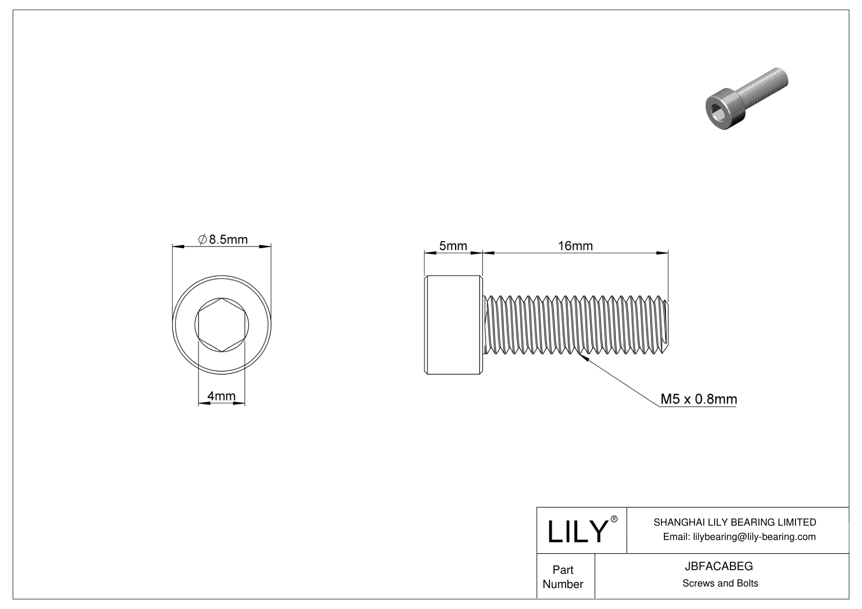 JBFACABEG Alloy Steel Socket Head Screws cad drawing