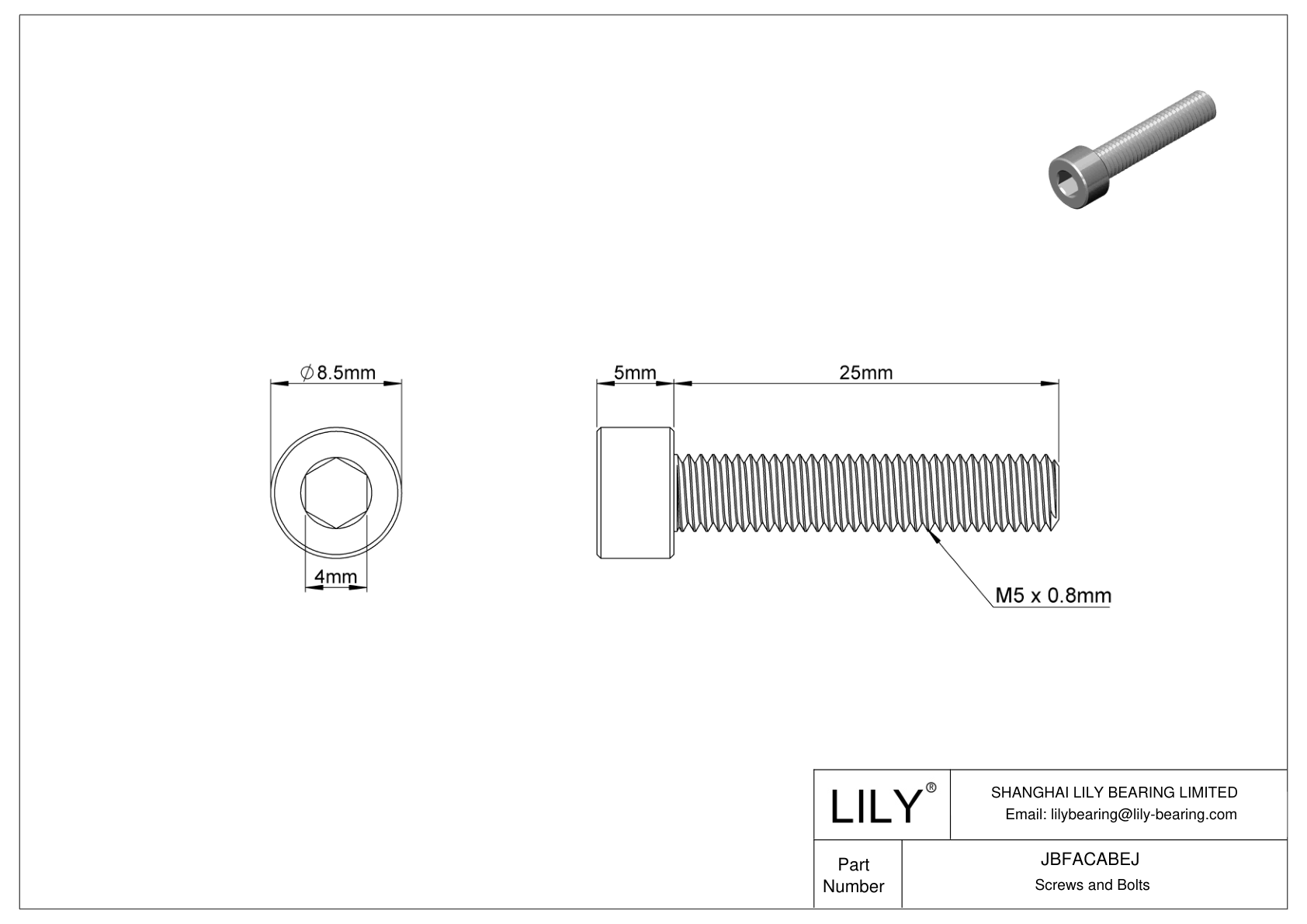 JBFACABEJ Alloy Steel Socket Head Screws cad drawing